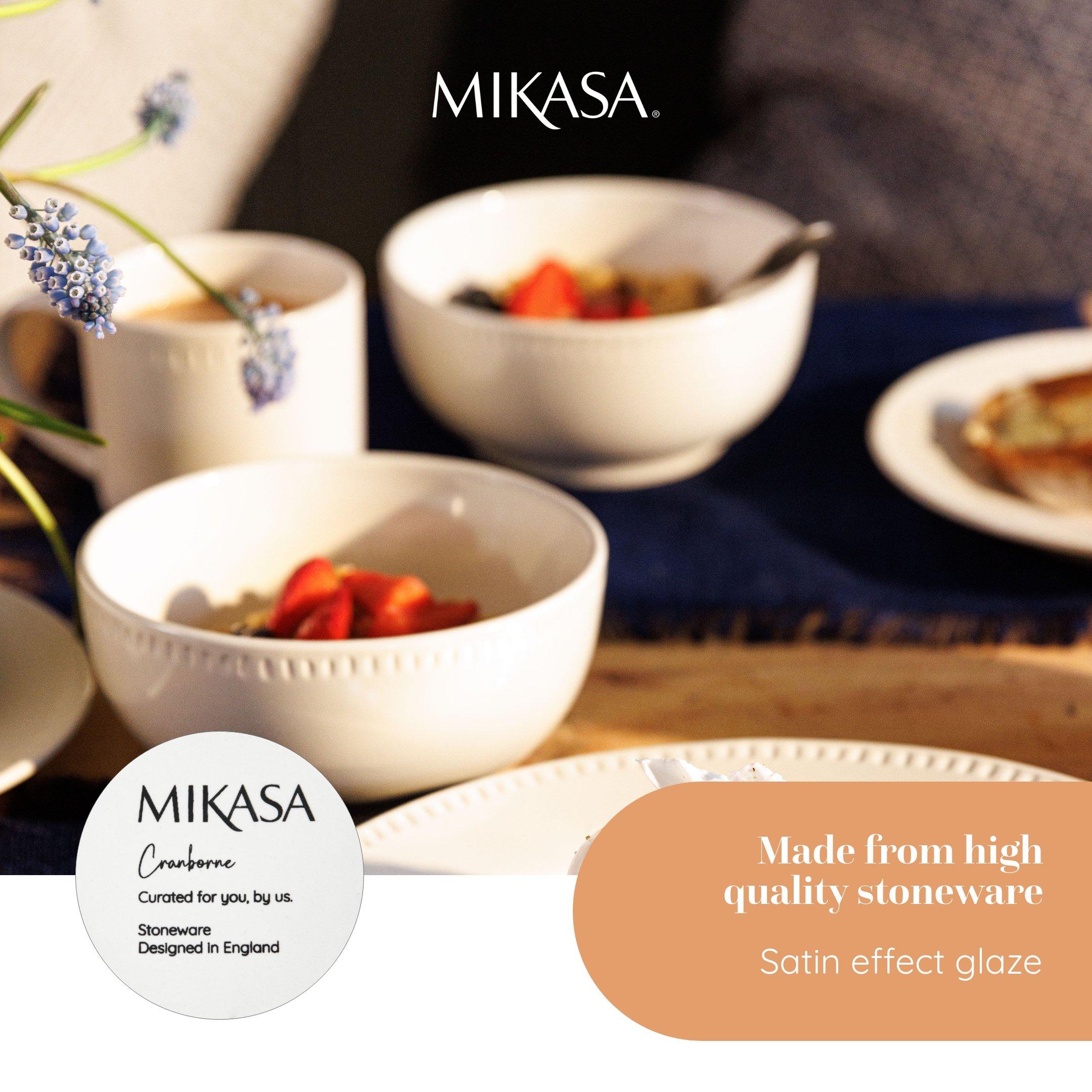 White - Mikasa - Mikasa Cranborne Stoneware Cereal Bowls, Set of 4 - 4