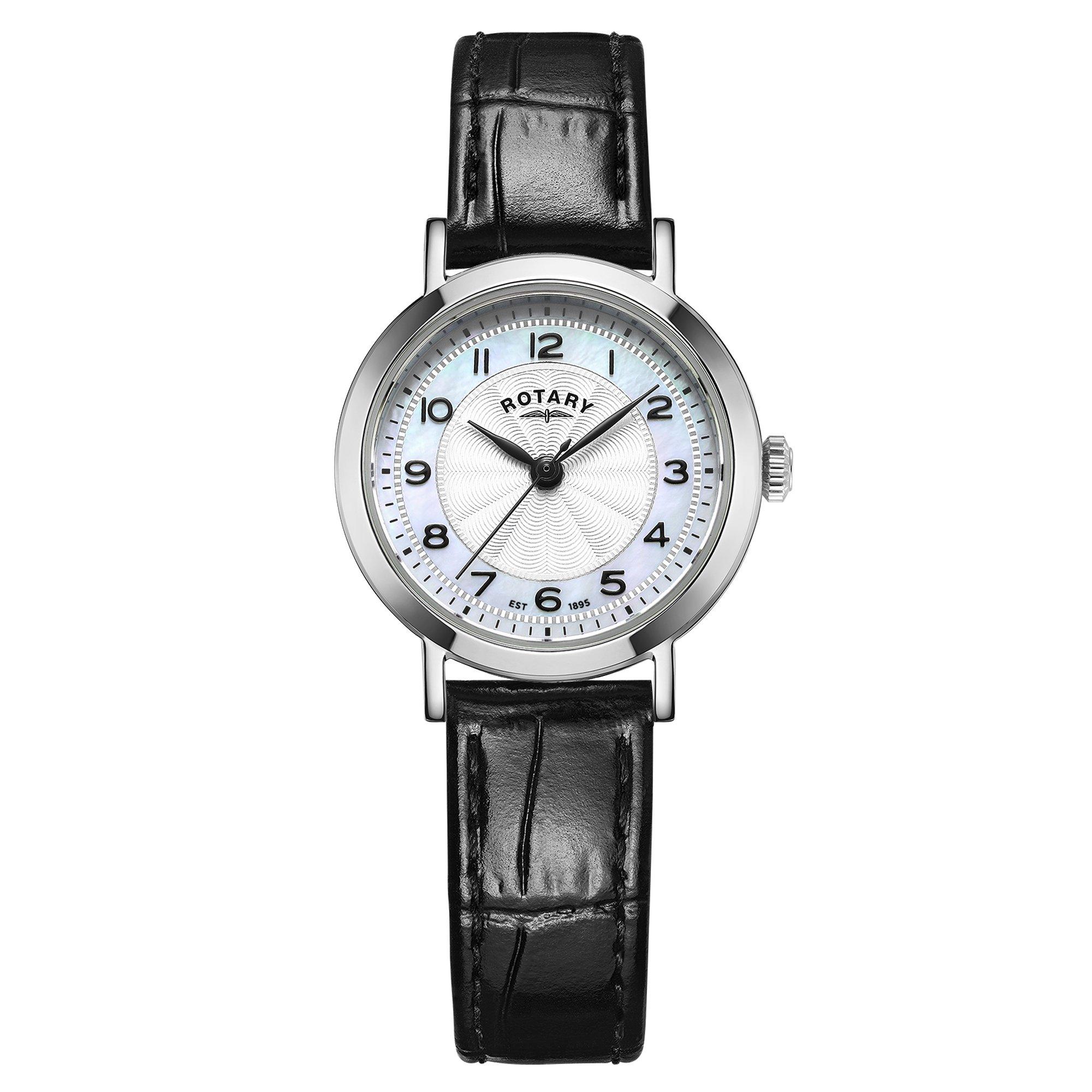 Black - Rotary - Ladies Heritage MOP SS Black Leather Watch - 1