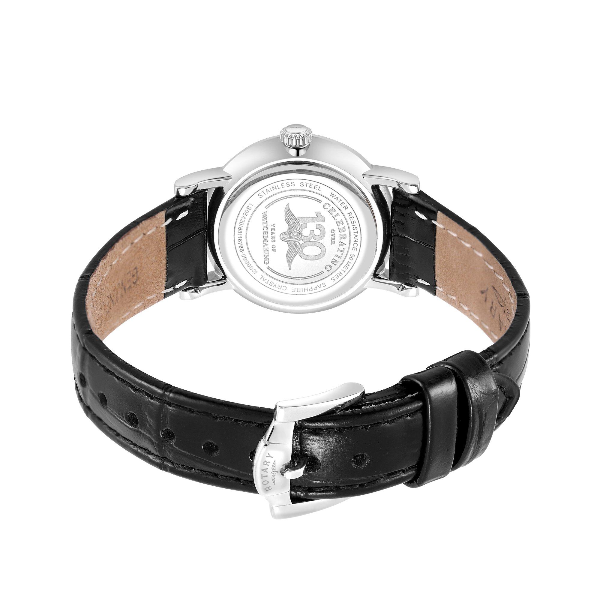 Black - Rotary - Ladies Heritage MOP SS Black Leather Watch - 4