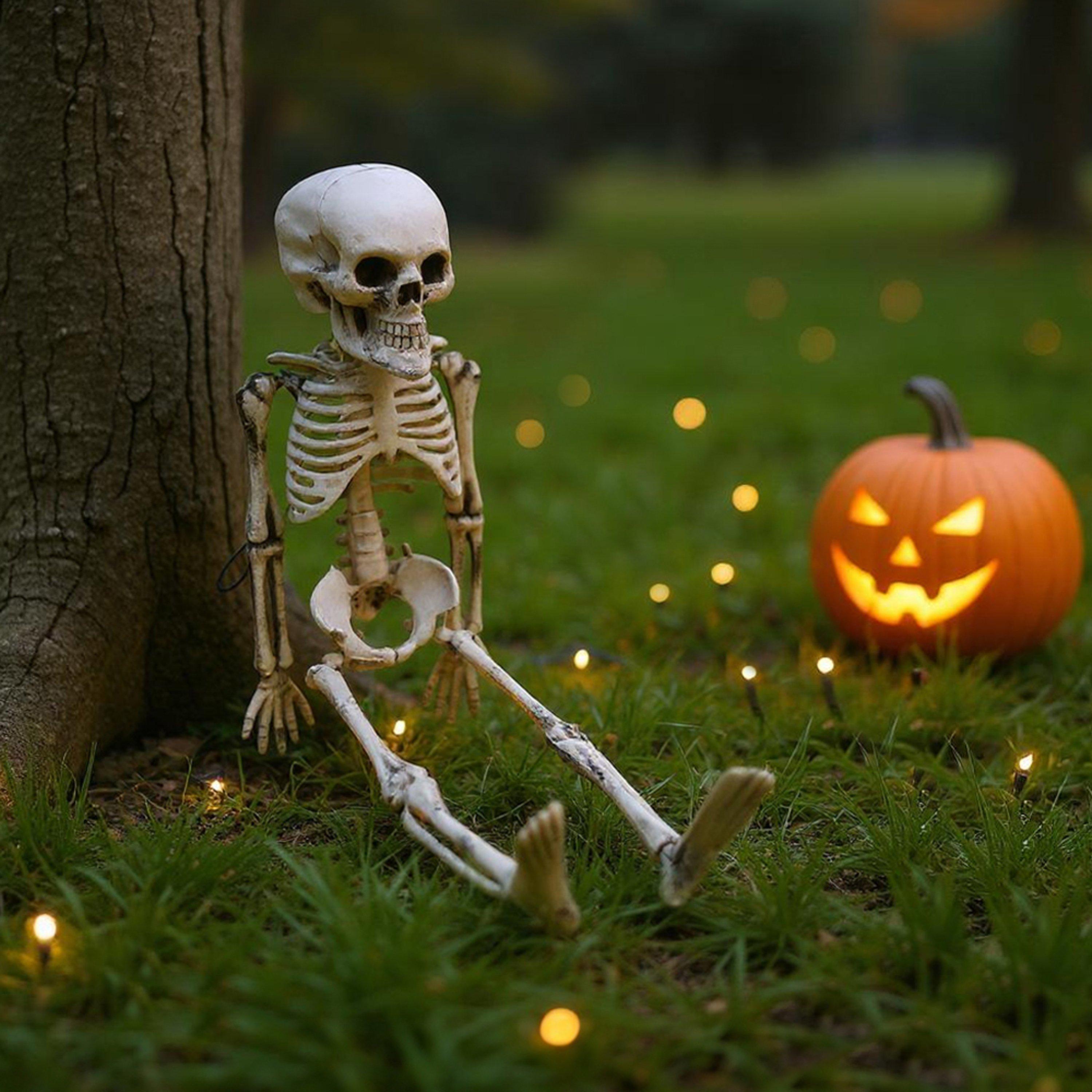 Life Ideas  Realistic Posable Hanging Skeleton For Halloween - Distressed Whit - 30cm