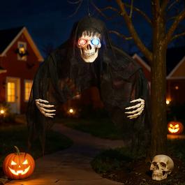 LIFE IDEAS Halloween Hanging Skull Ghost with Light-Up Eyes