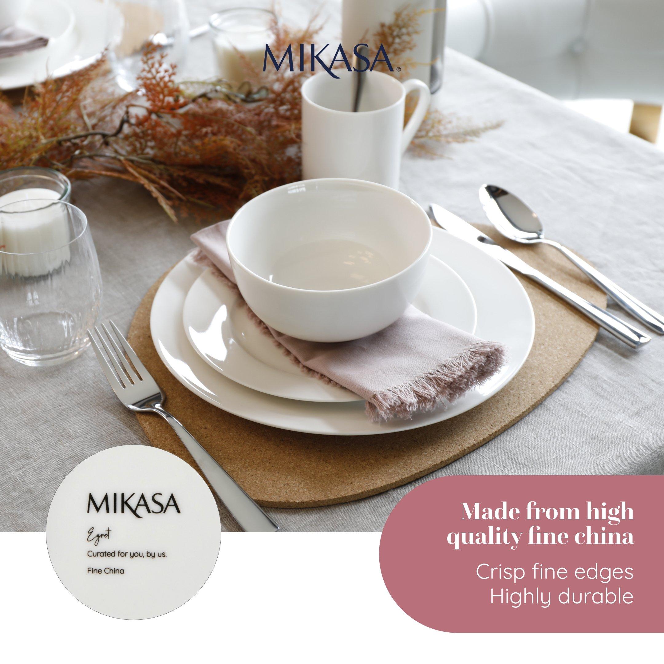 White - Mikasa - Mikasa Egret 12-Piece China Dinner Set, White - 4
