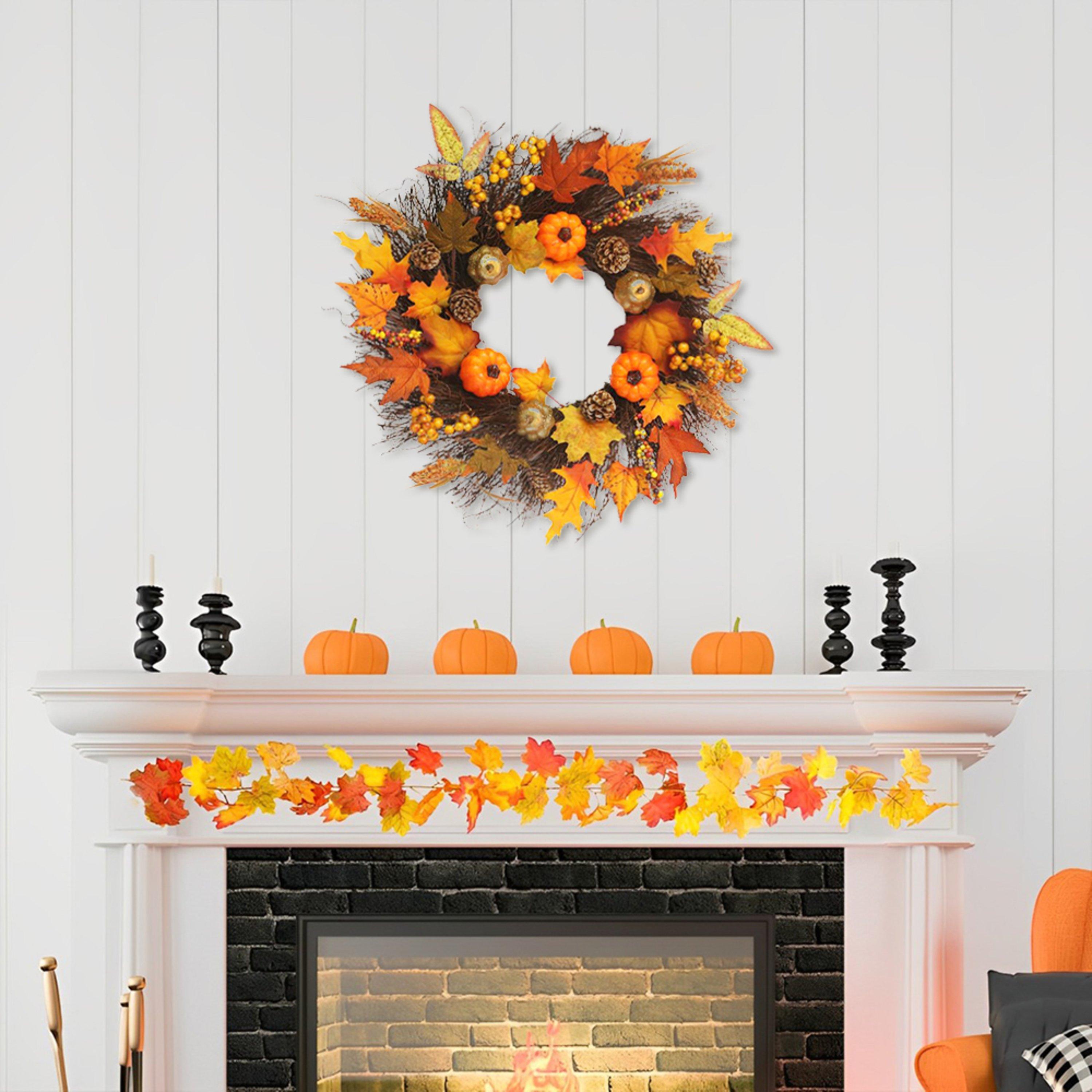 Orangeyellow - LIFE IDEAS - Artificial Autumn Halloween Prelit Wreath - 1