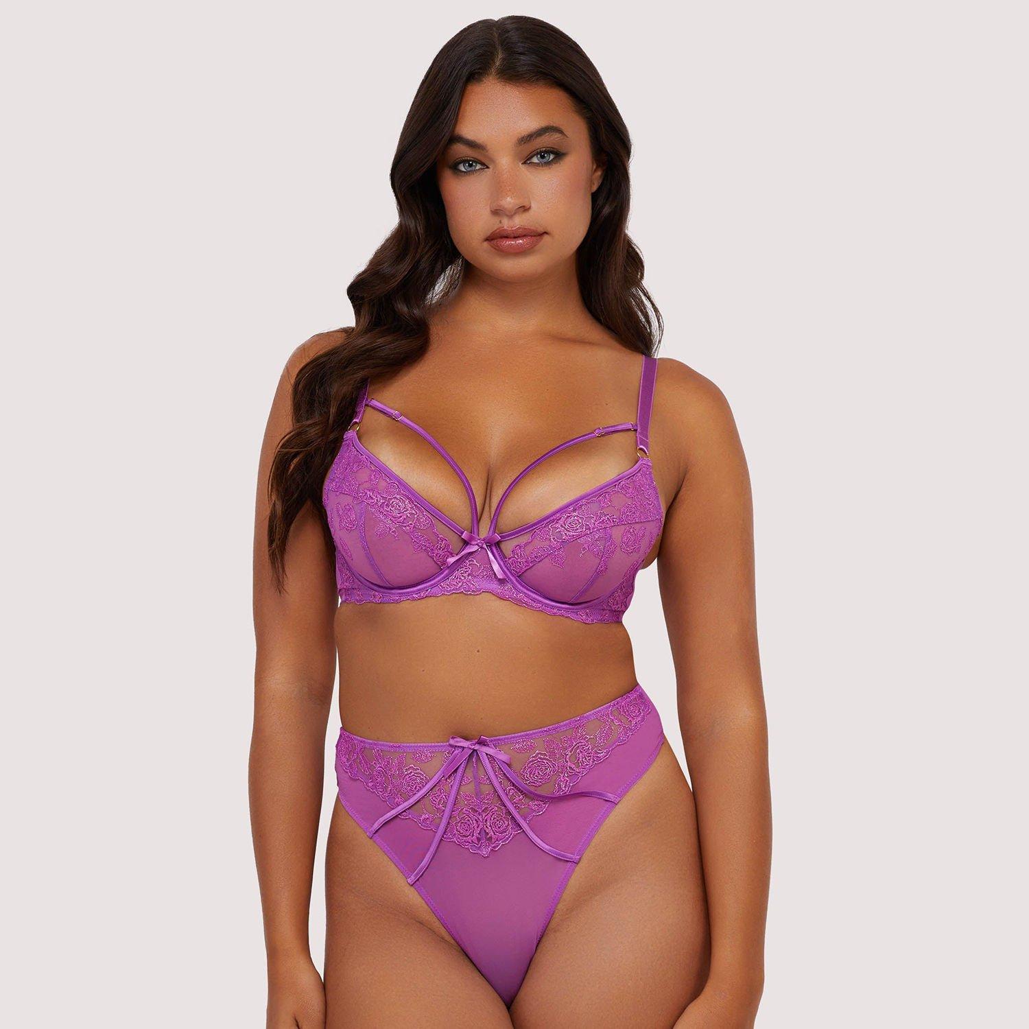Purple - Playful Promises - Rosanna Purple Embroidery High Waist Thong - 4