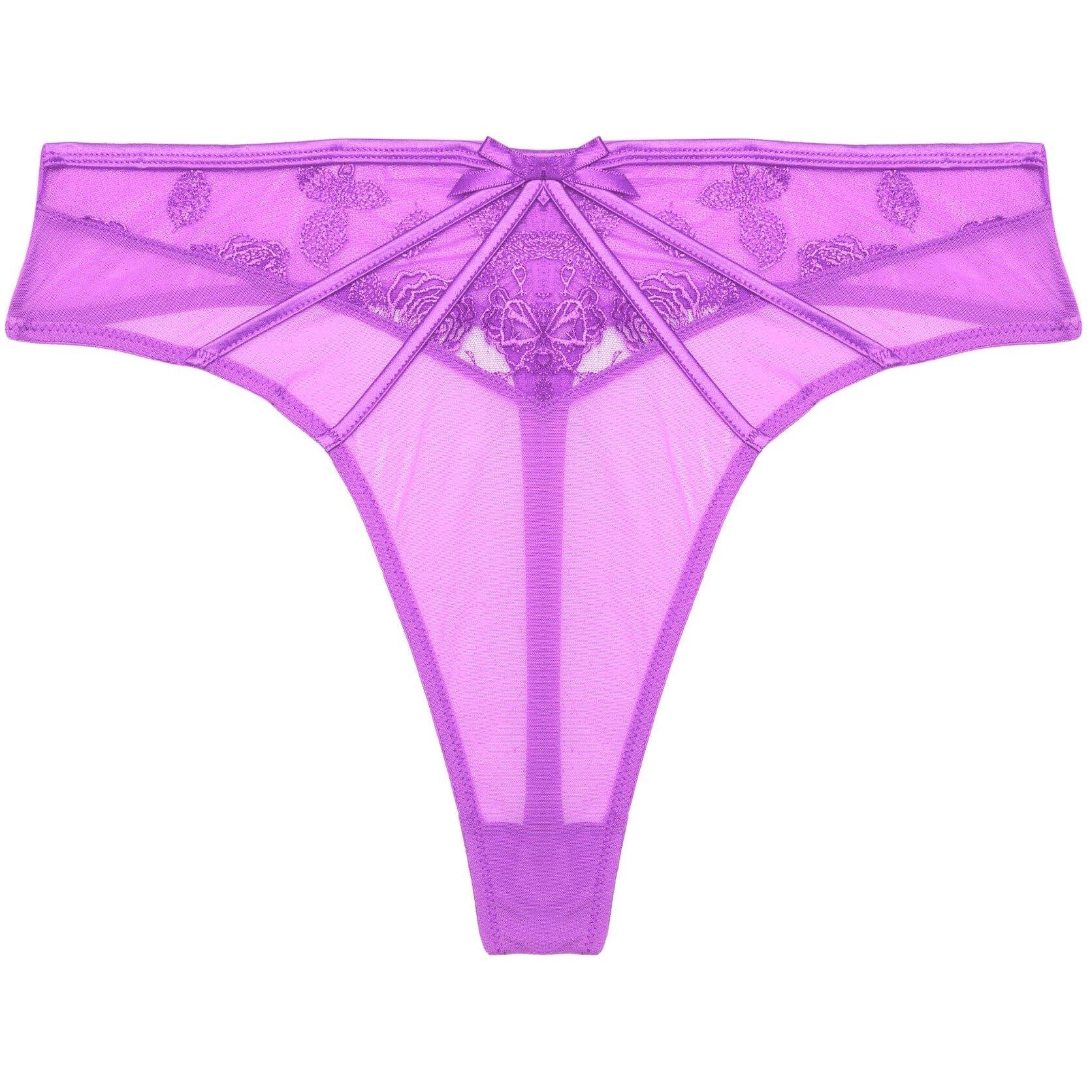 Purple - Playful Promises - Rosanna Purple Embroidery High Waist Thong - 5