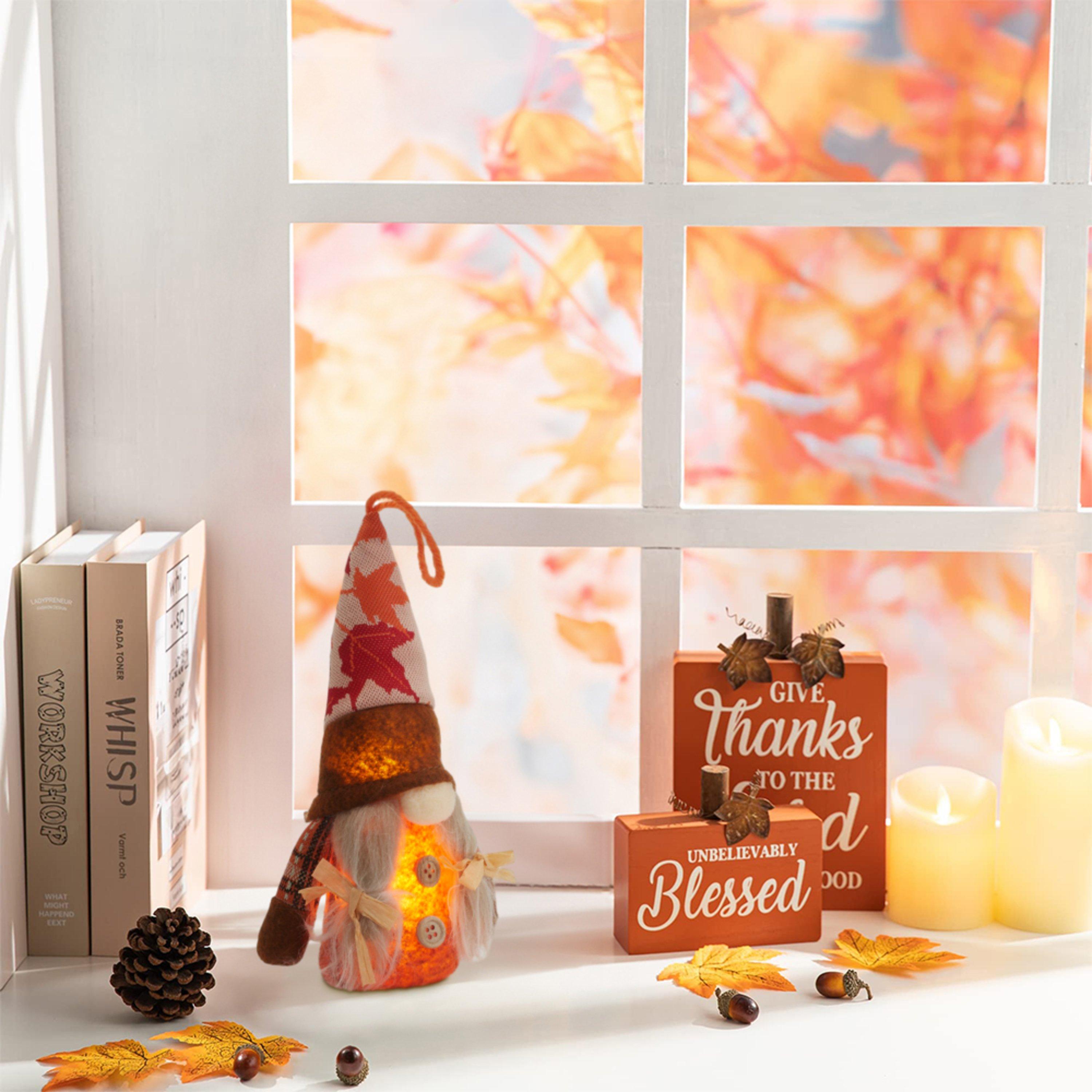 LIFE IDEAS LED Thanksgiving Harvest Maple Gnome Plush Doll