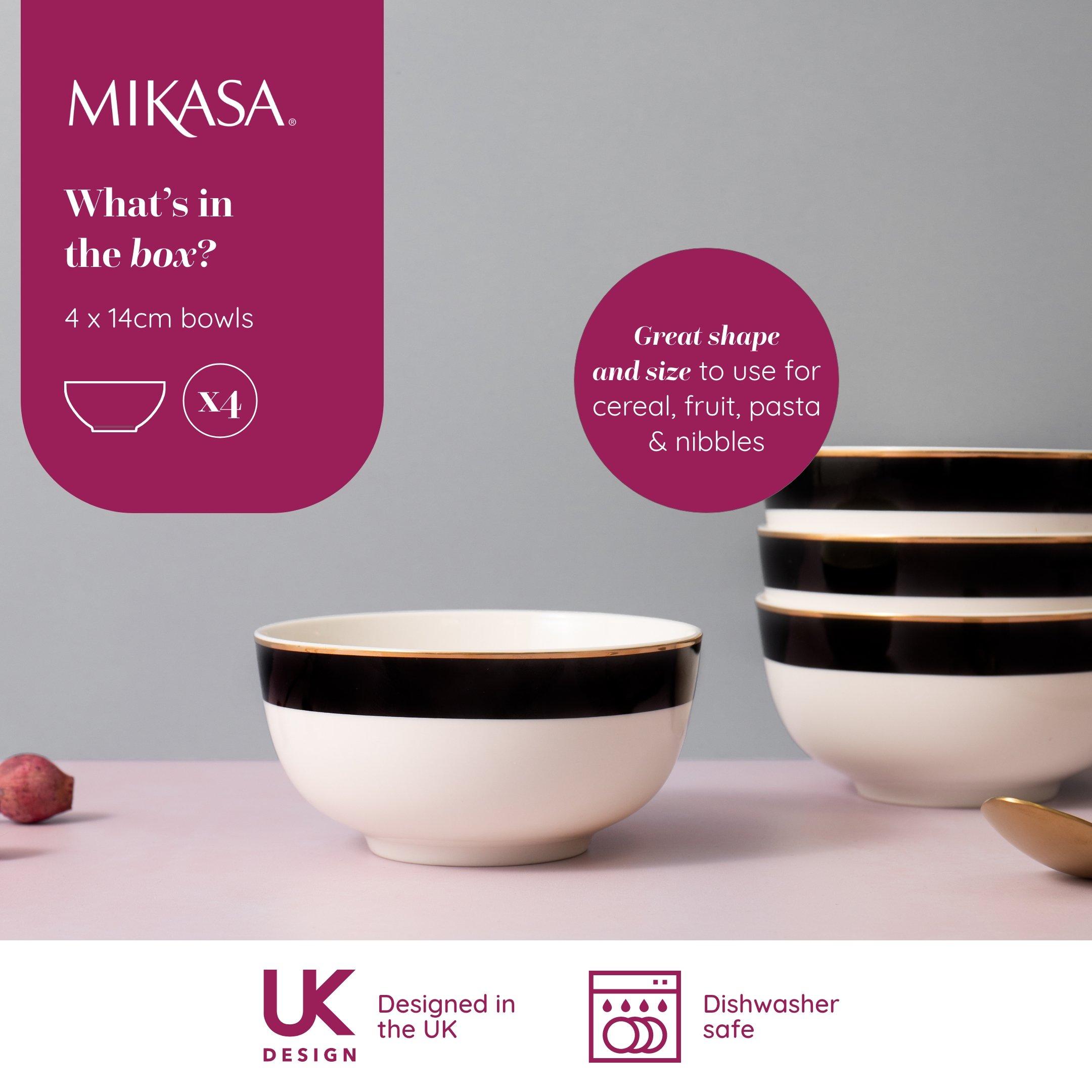 Black / White - Mikasa - Mikasa Luxe Deco China Cereal Bowls, Set of 4 - 5