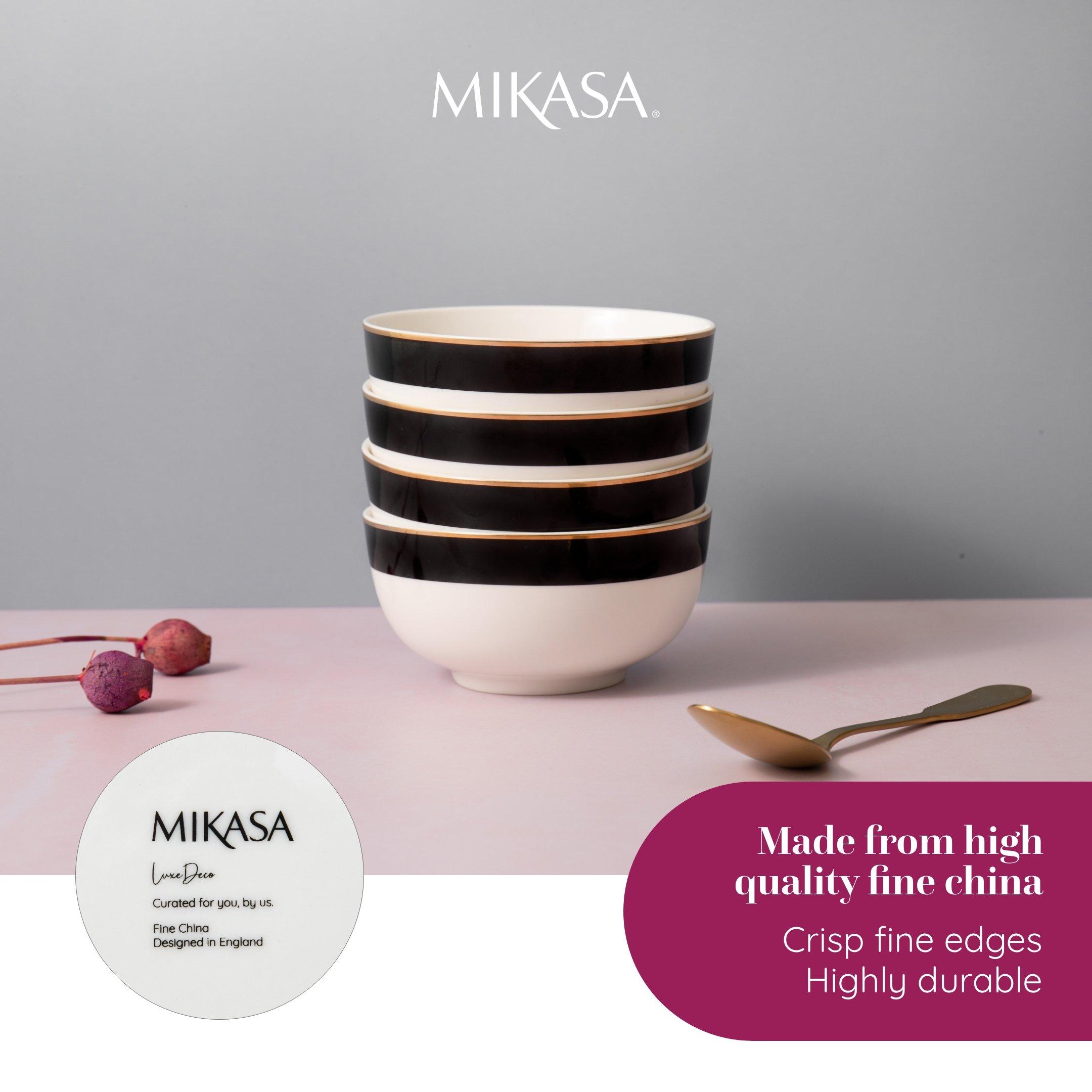 Black / White - Mikasa - Mikasa Luxe Deco China Cereal Bowls, Set of 4 - 7