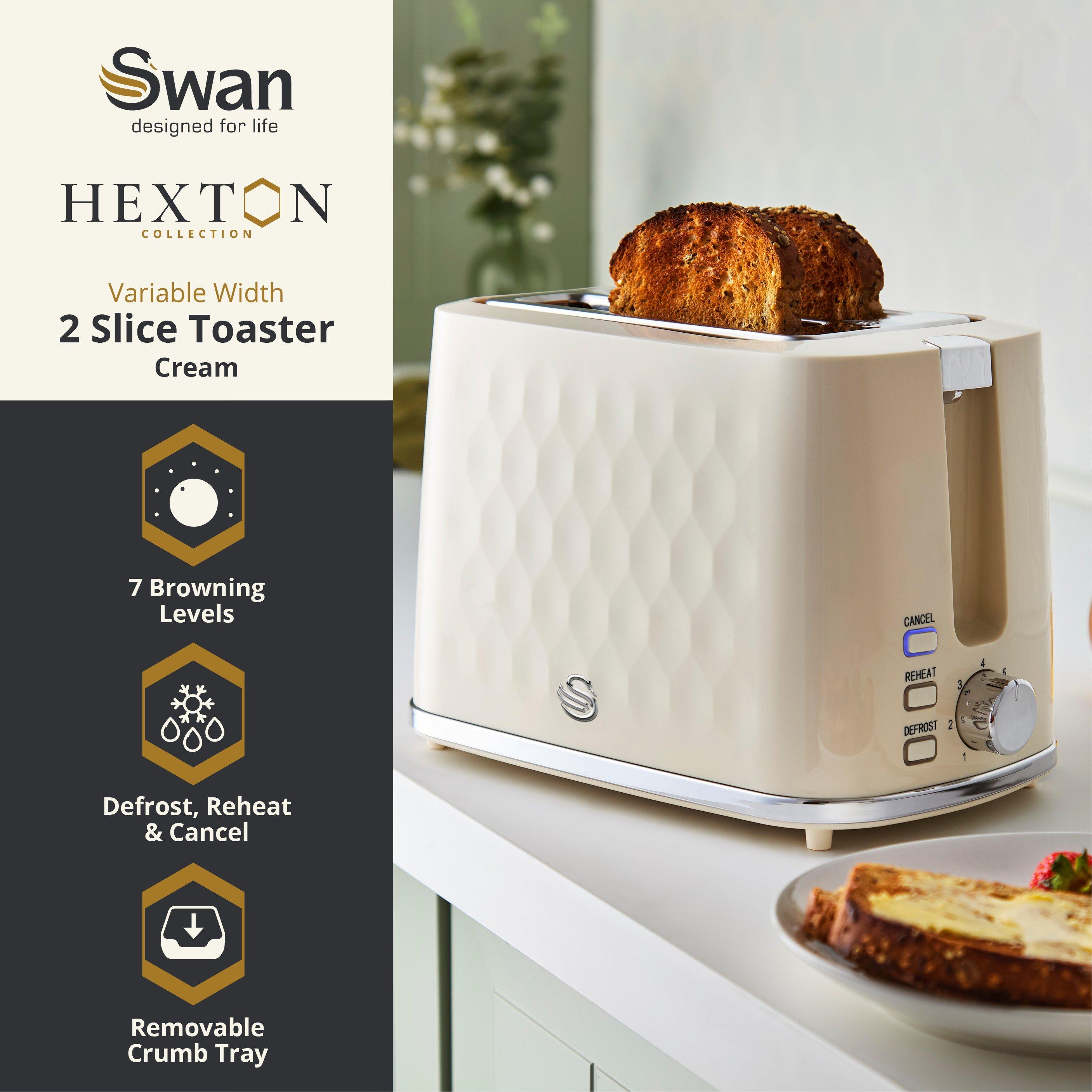 Cream - Swan - Hexton 900W 2 Slice Toaster Cream with Chrome Acce - 2