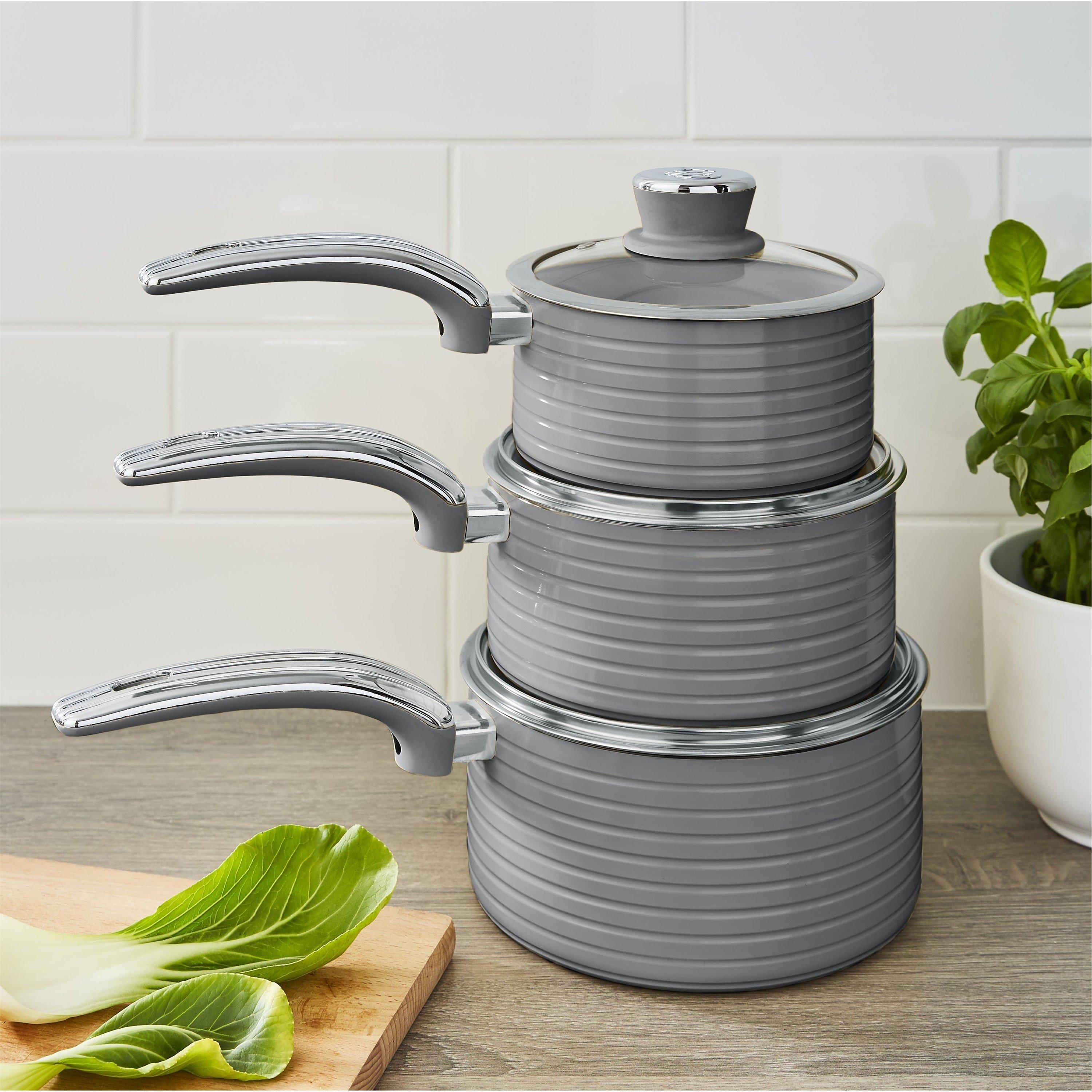 Grey - Swan - Retro 3 Piece Saucepan Set Grey - 2
