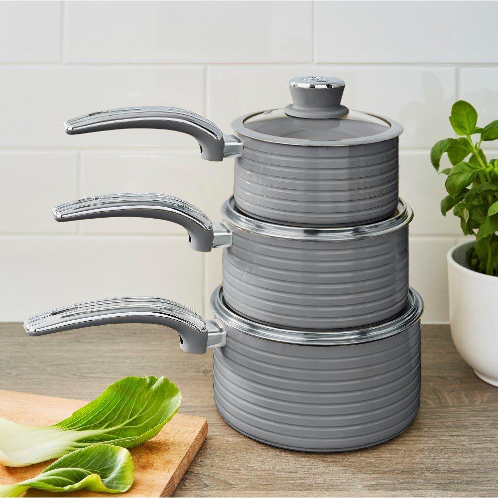Grey - Swan - Retro 3 Piece Saucepan Set Grey - 4