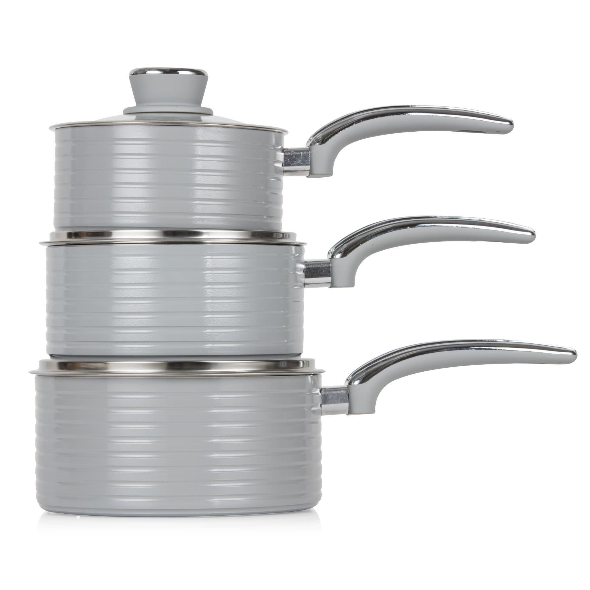 Grey - Swan - Retro 3 Piece Saucepan Set Grey - 5