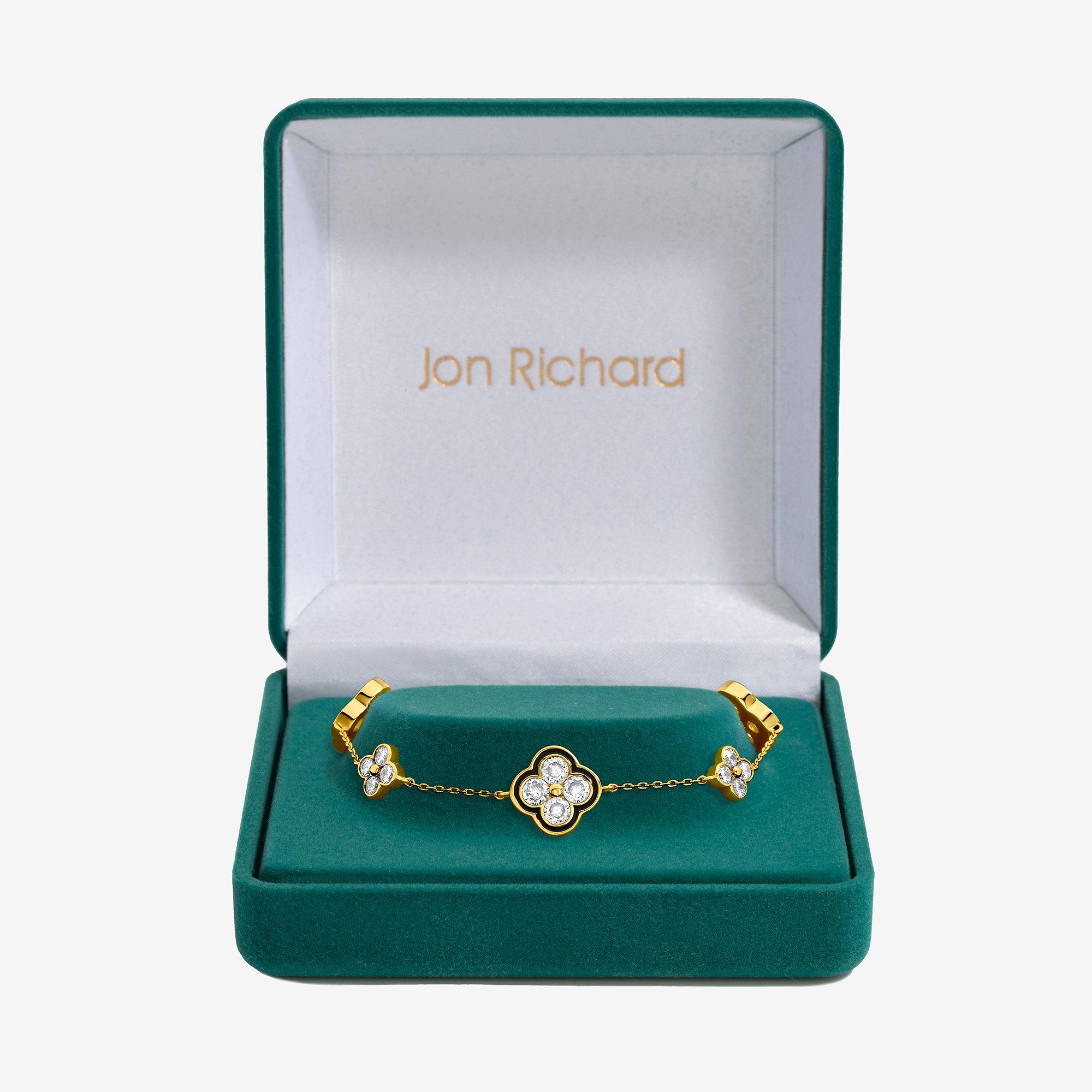 Gold - Jon Richard - 14K Gold Plated Jet Clover Bracelet - Gift Box - 1