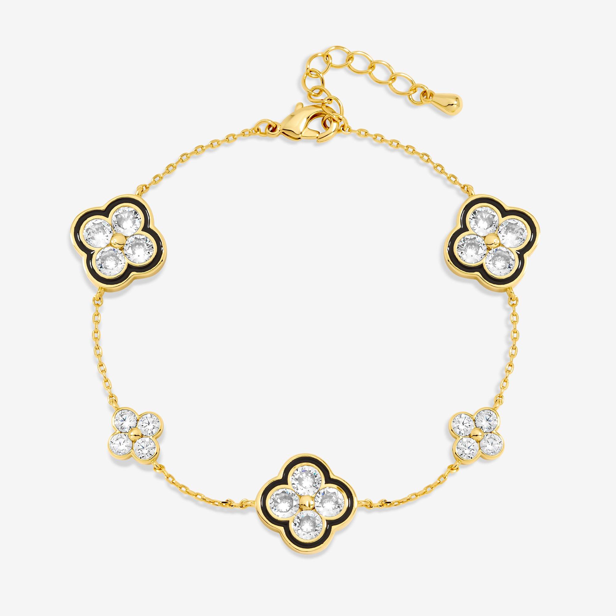 Gold - Jon Richard - 14K Gold Plated Jet Clover Bracelet - Gift Box - 2