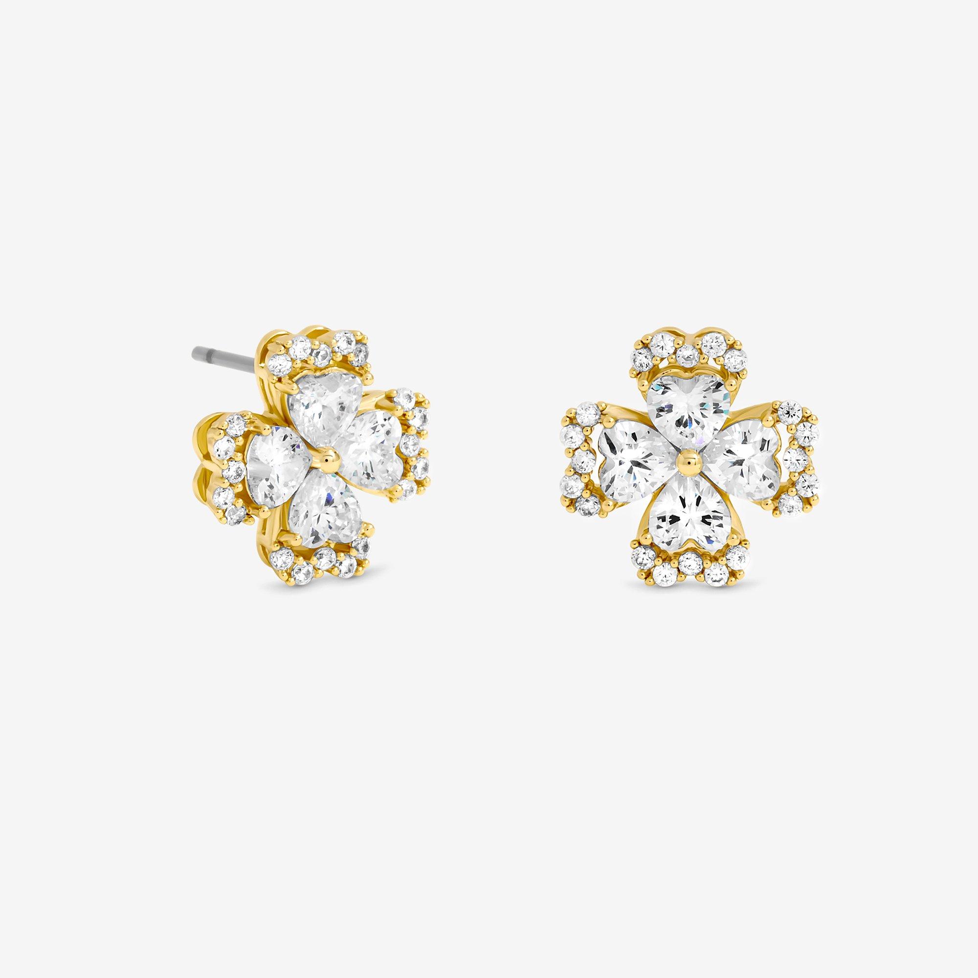 Gold - Jon Richard - Gold Plated and Crystal Clover Stud Earrings - 1