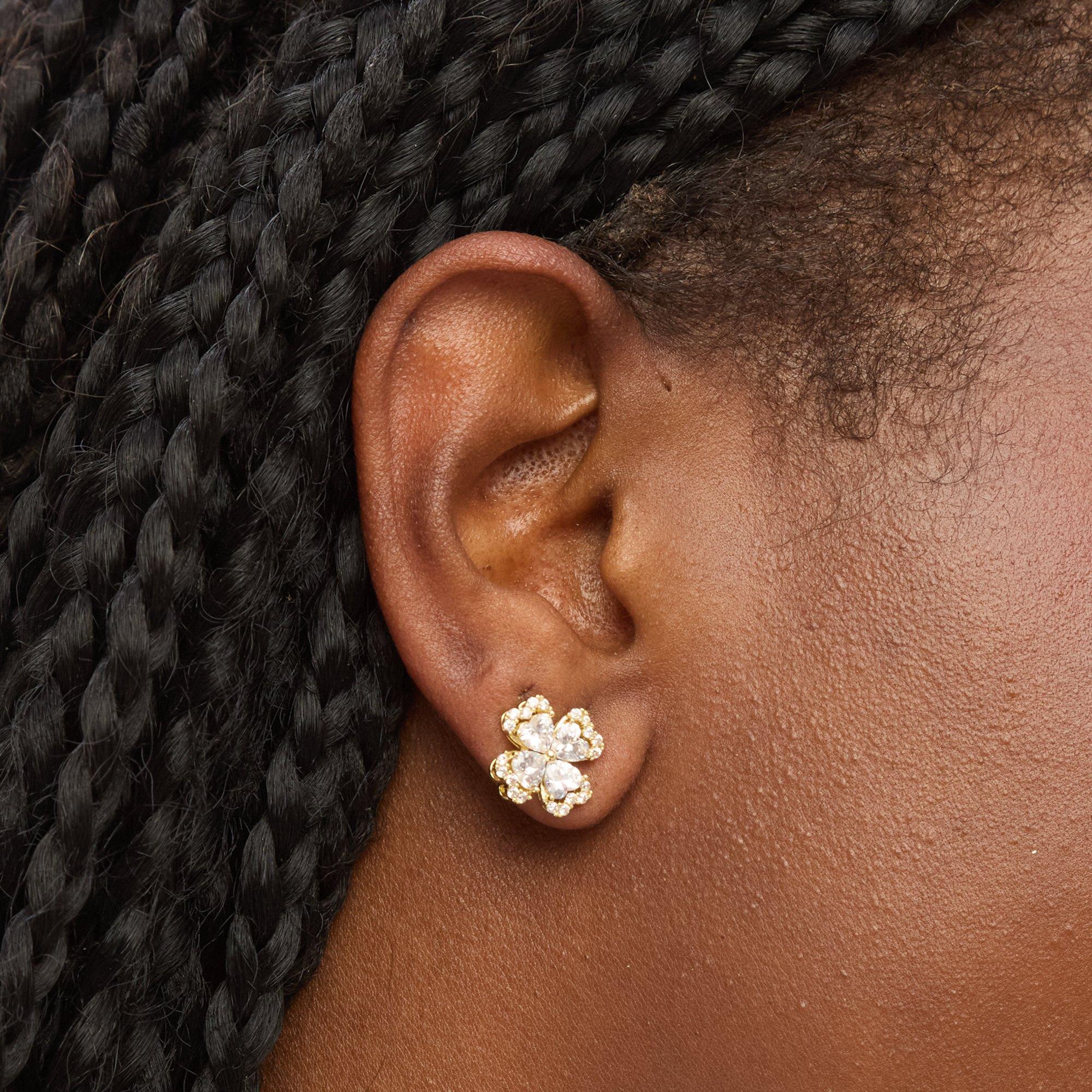 Gold - Jon Richard - Gold Plated and Crystal Clover Stud Earrings - 3