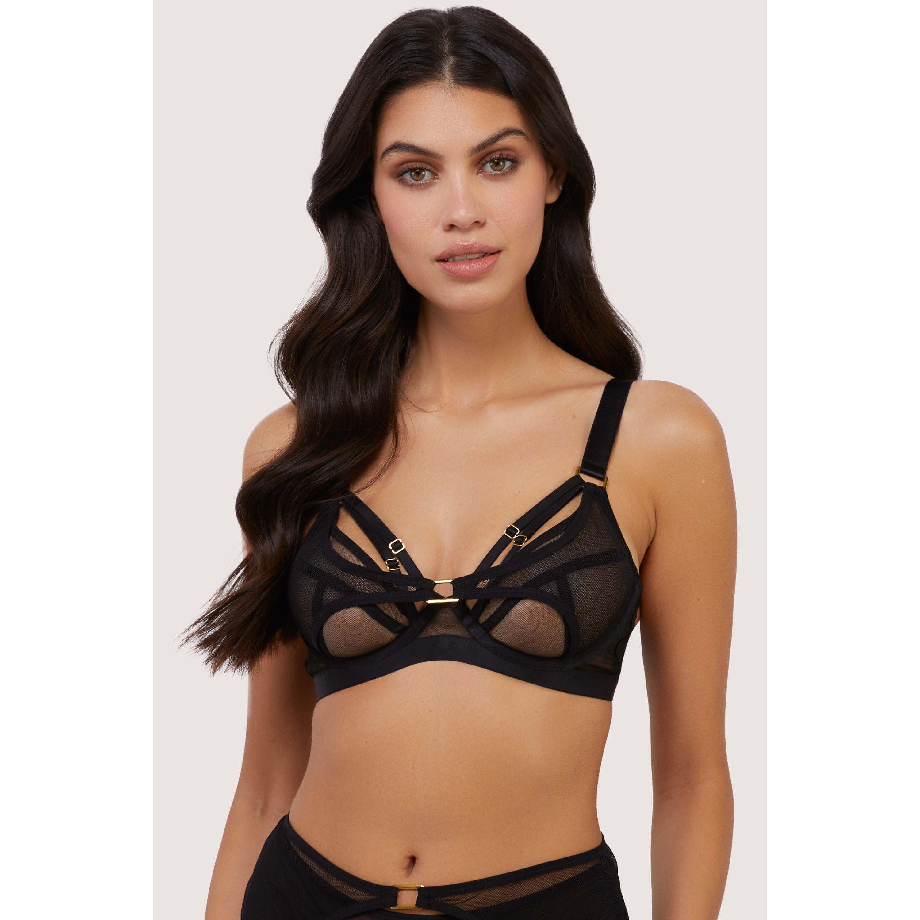 Black - Playful Promises - Holl& Strappy Fishnet + Mesh Plunge Bra - 1
