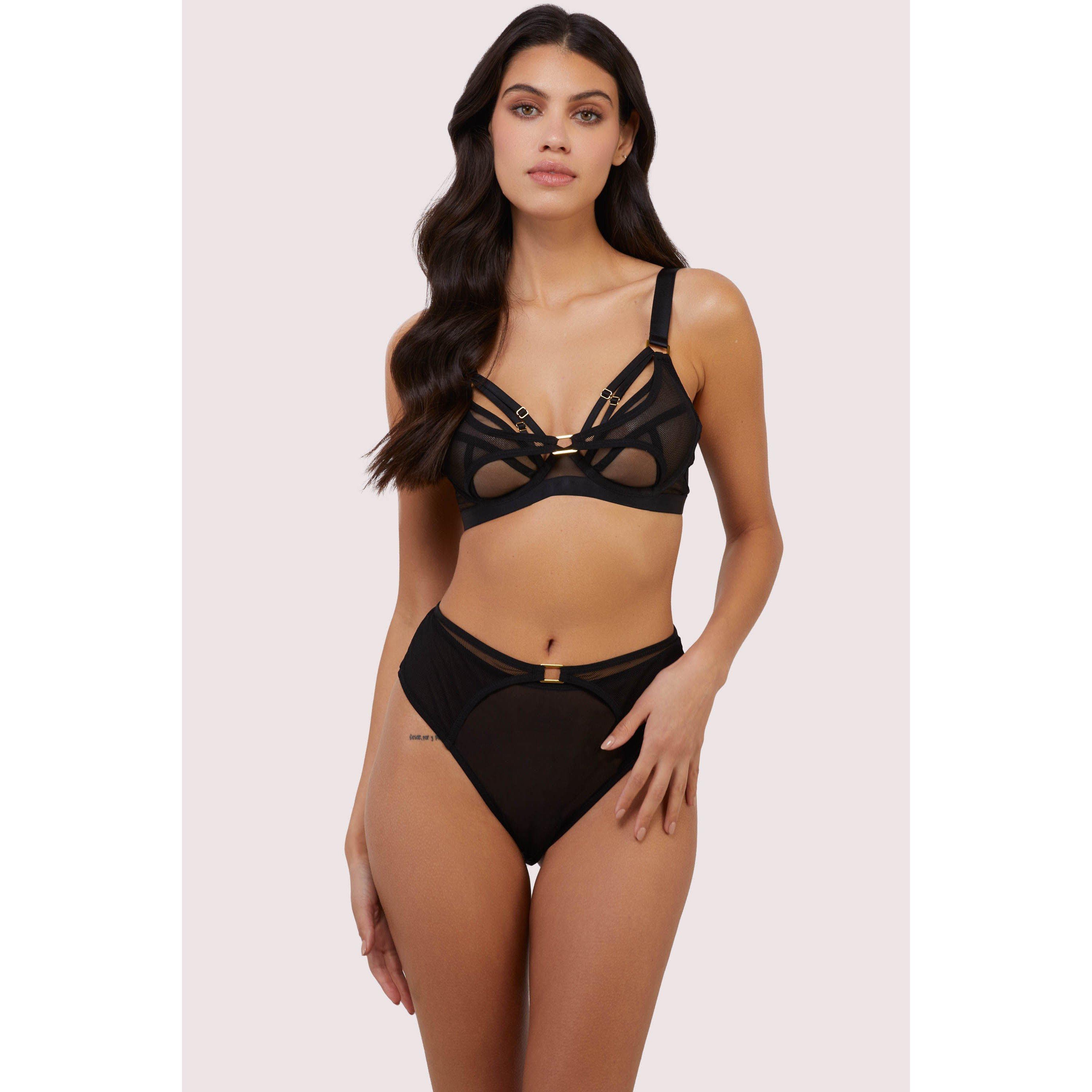 Black - Playful Promises - Holl& Strappy Fishnet + Mesh Plunge Bra - 3