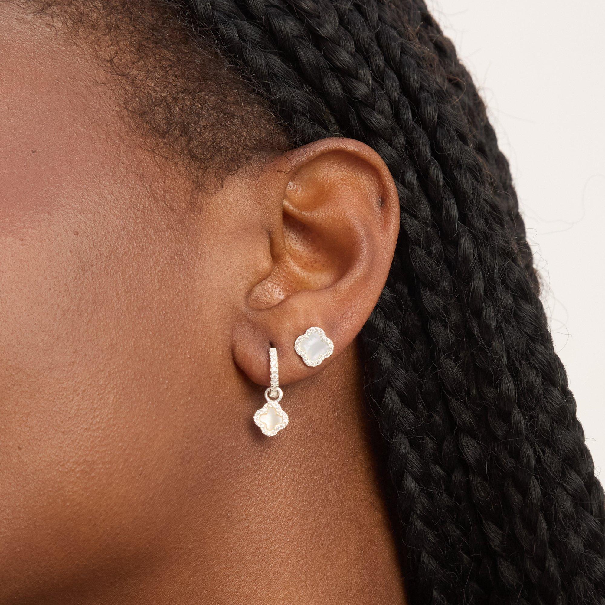 Silver - Simply Silver - Sterling Silver 925 Semi Precious Clover Hoops - 2