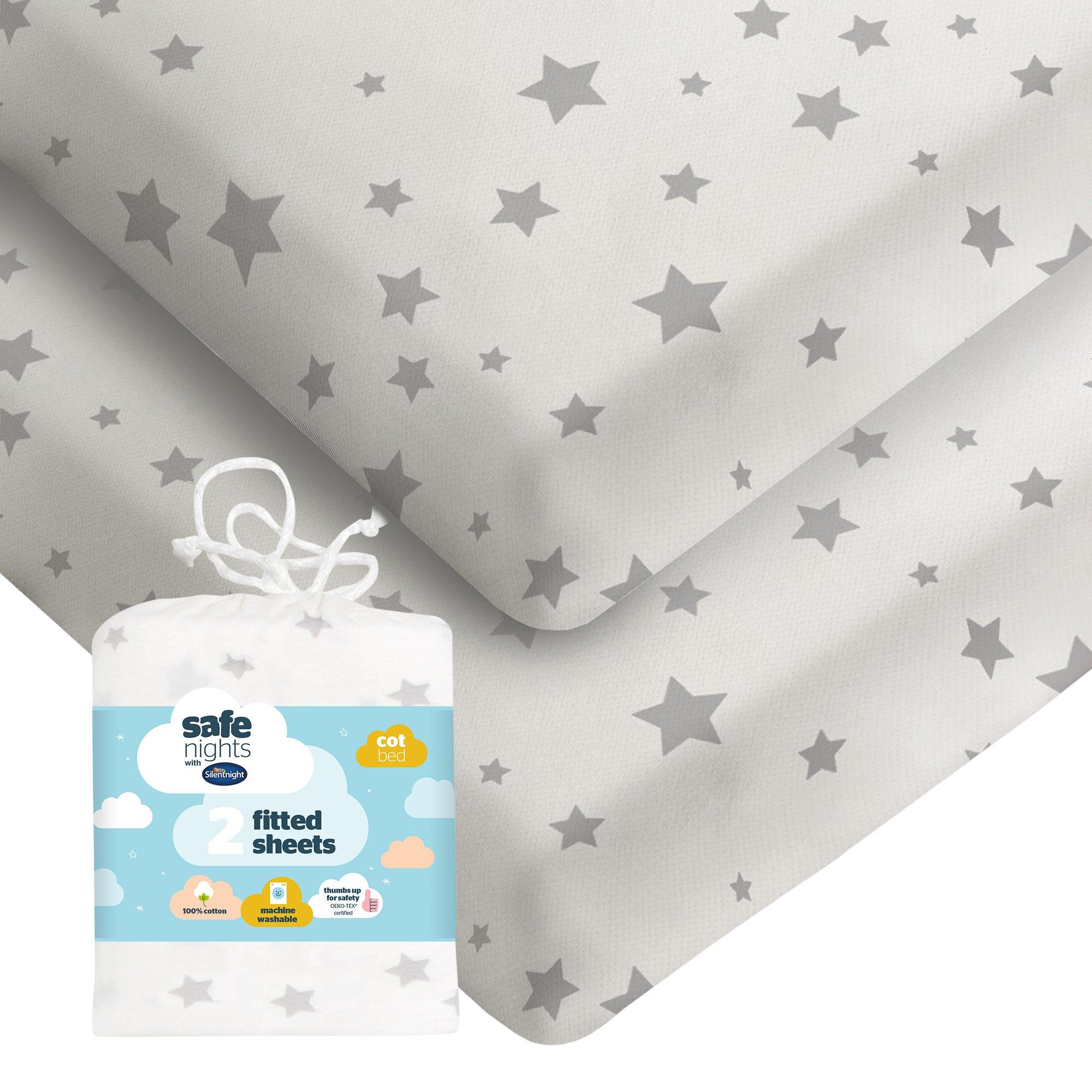 Grey Star - Silentnight - Safe Nights Cot Bed Fitted Sheet - 2 Pack - 1