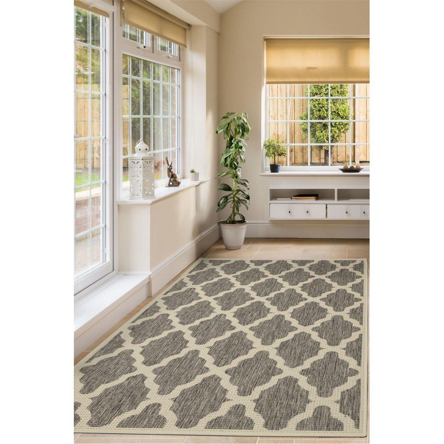 Homemaker  Trellis Gel Flatweave Rug Steel Grey - 80x150cm