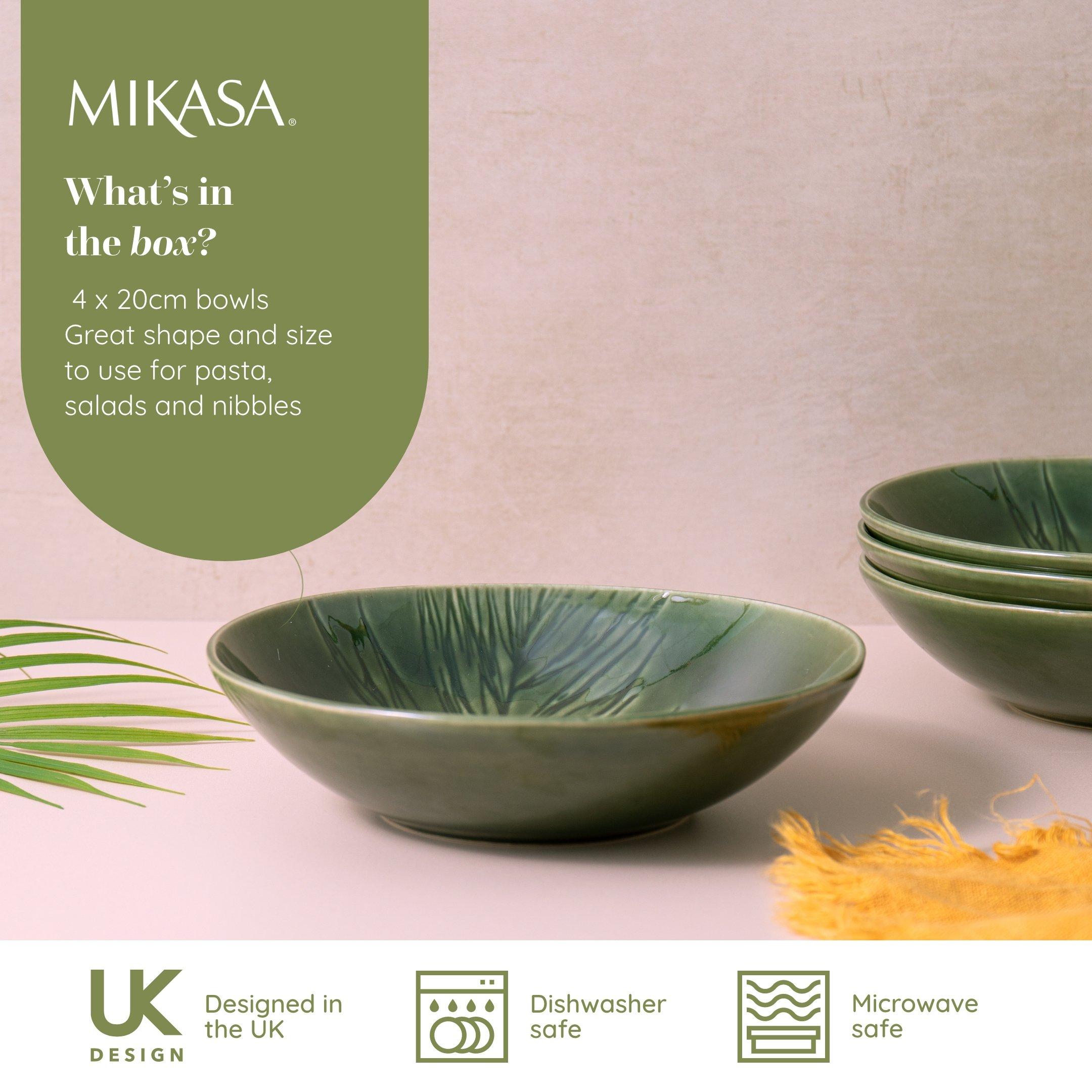 Green - Mikasa - Mikasa Jardin Stoneware Pasta Bowls, Set of 4 - 2