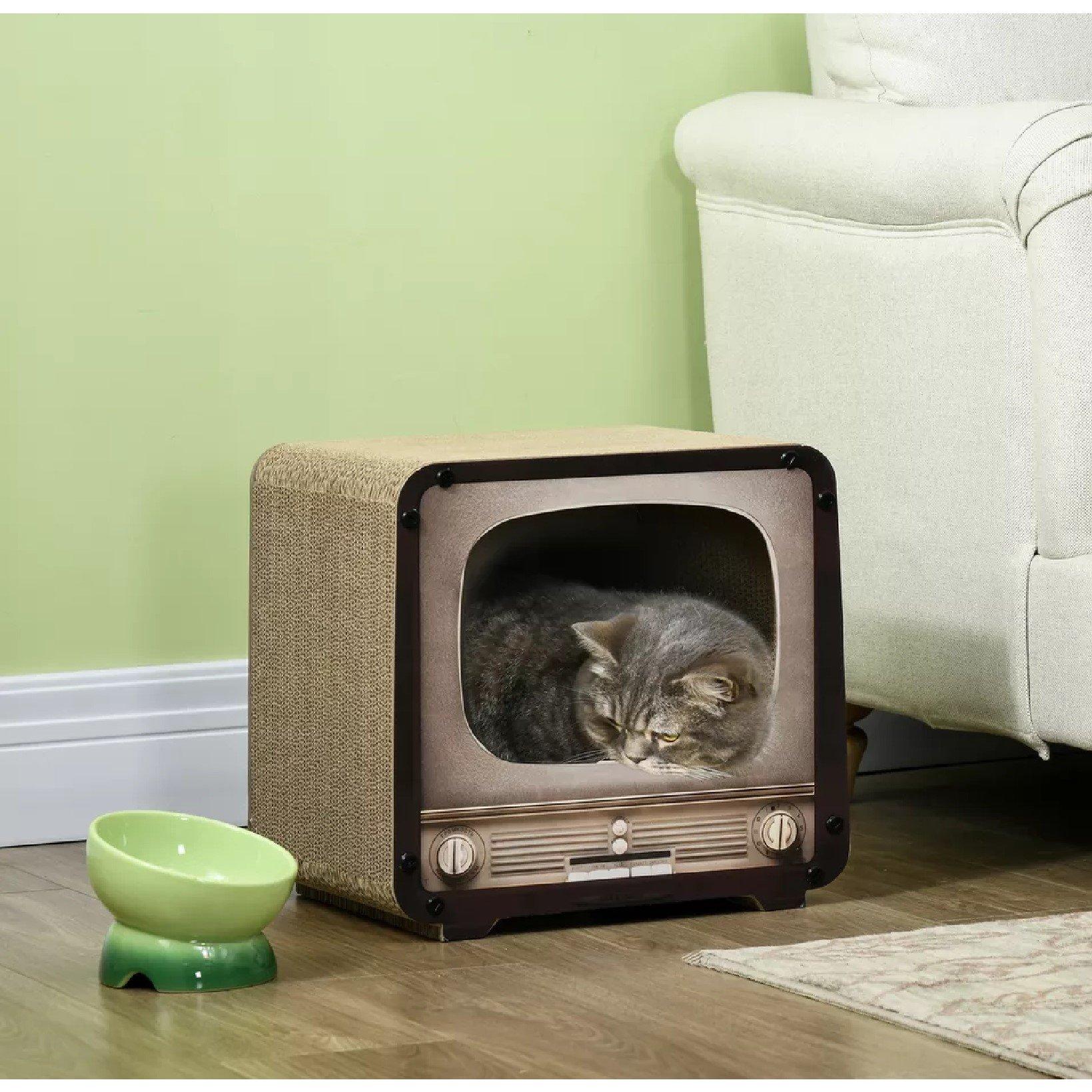 PawHut PawHut 2 in 1 TV Shape Cat Scratching Board House