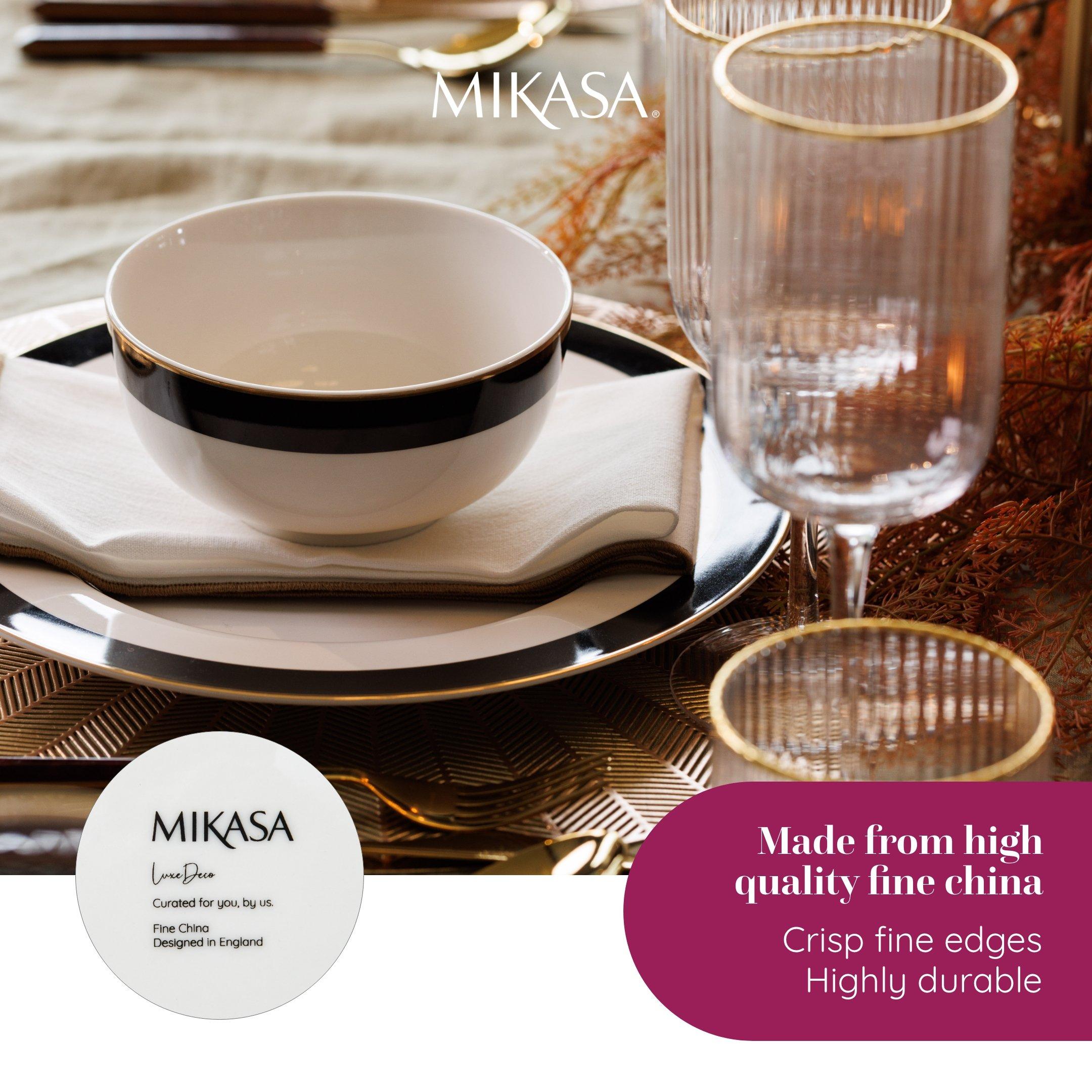Black / White - Mikasa - Mikasa Luxe Deco 4-Piece China Dinner Plate Set - 4