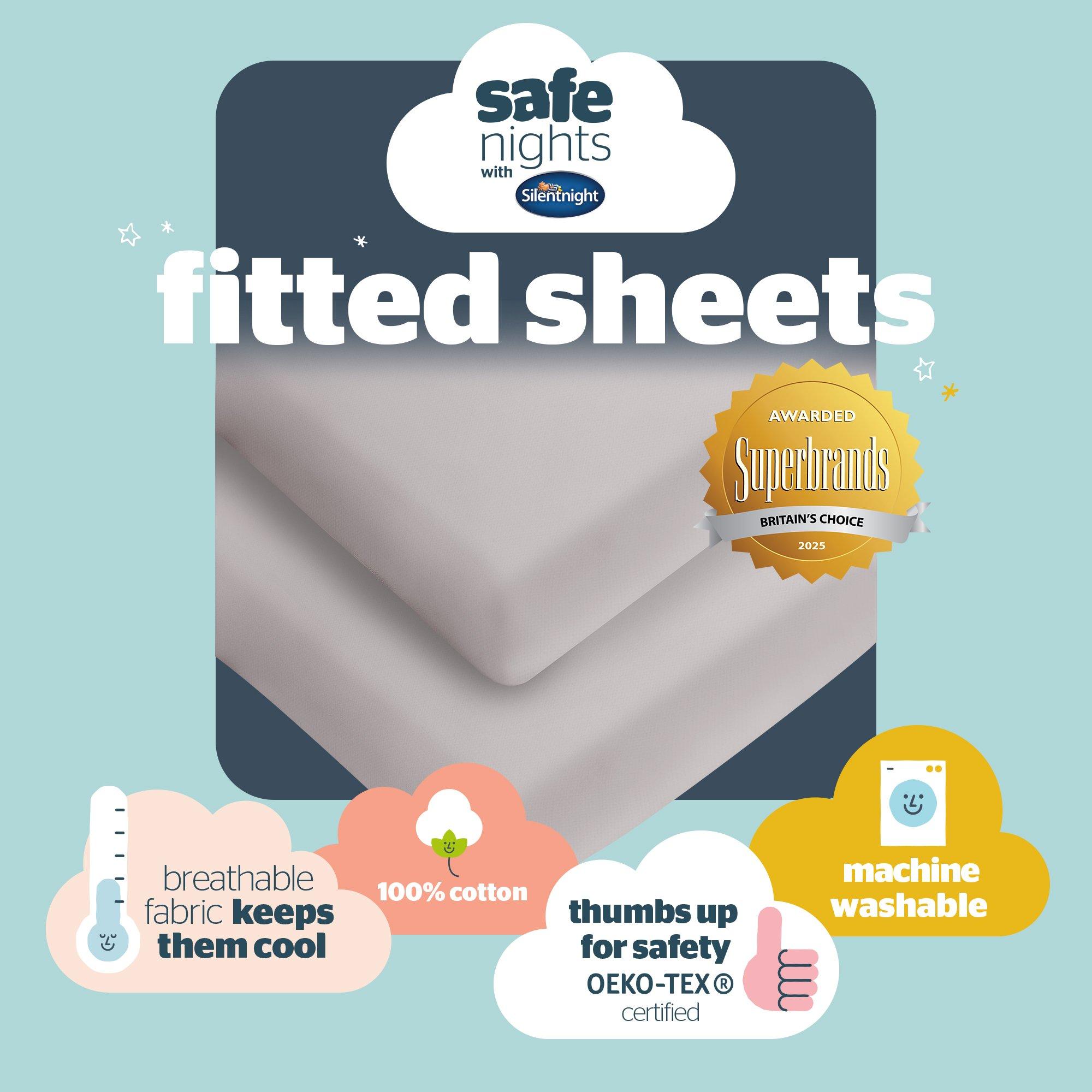Grey - Silentnight - Safe Nights Fitted Cot Sheet - 2 Pack - 9