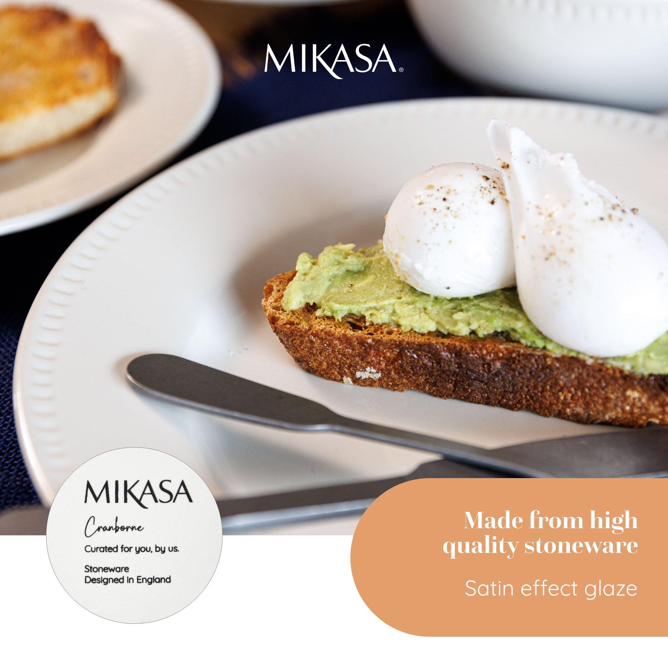 White - Mikasa - Mikasa Cranborne Stoneware Dinner Plates, Set of 4 - 4