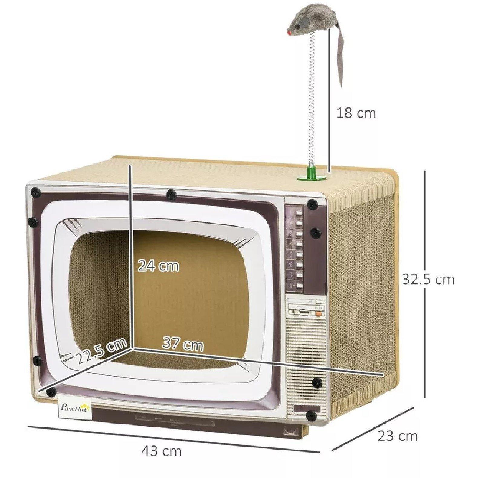 Brown - PawHut - PawHut TV-Shaped Scratching Board with Scratcher - 3