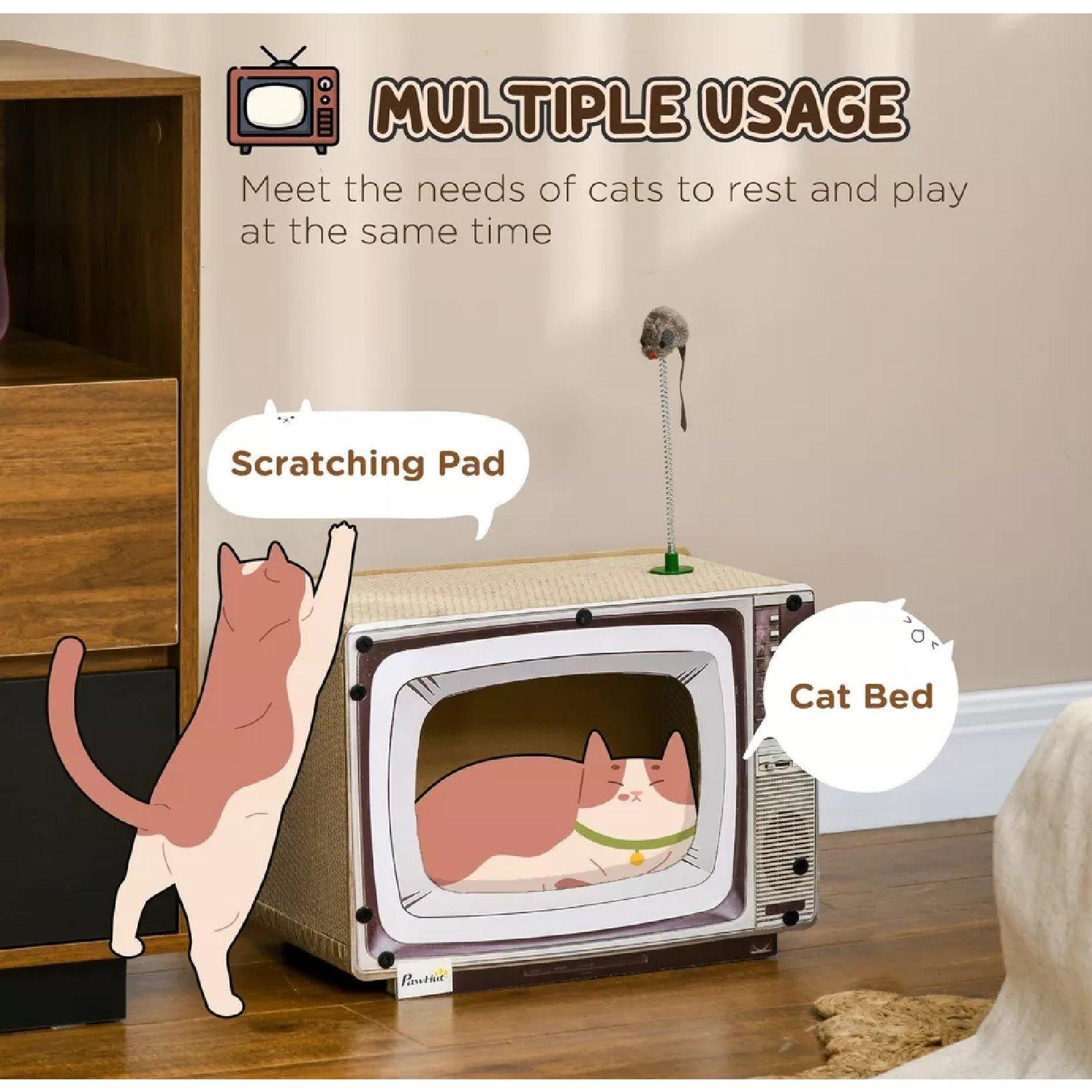 Brown - PawHut - PawHut TV-Shaped Scratching Board with Scratcher - 4