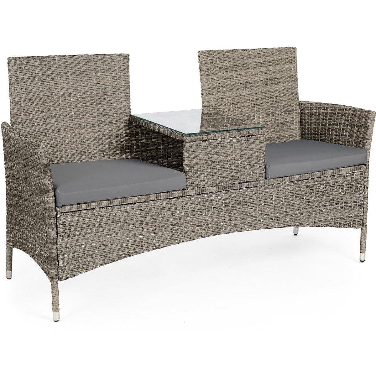 Brown - VonHaus - Bali Grey Rattan Garden Loveseat - 1