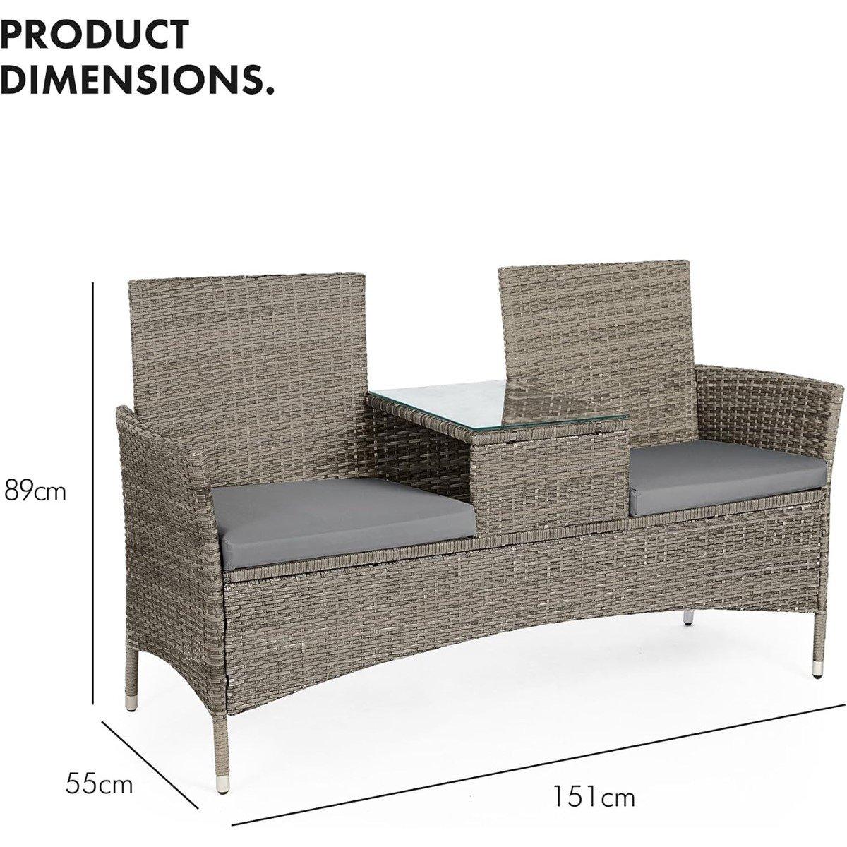 Brown - VonHaus - Bali Grey Rattan Garden Loveseat - 3