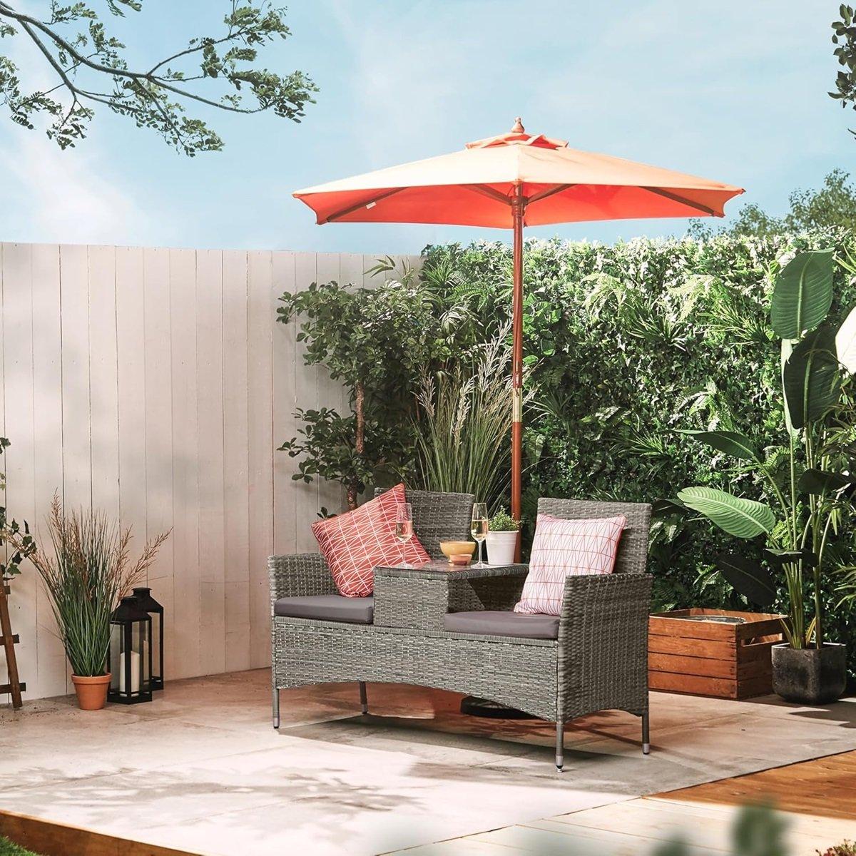 Brown - VonHaus - Bali Grey Rattan Garden Loveseat - 4