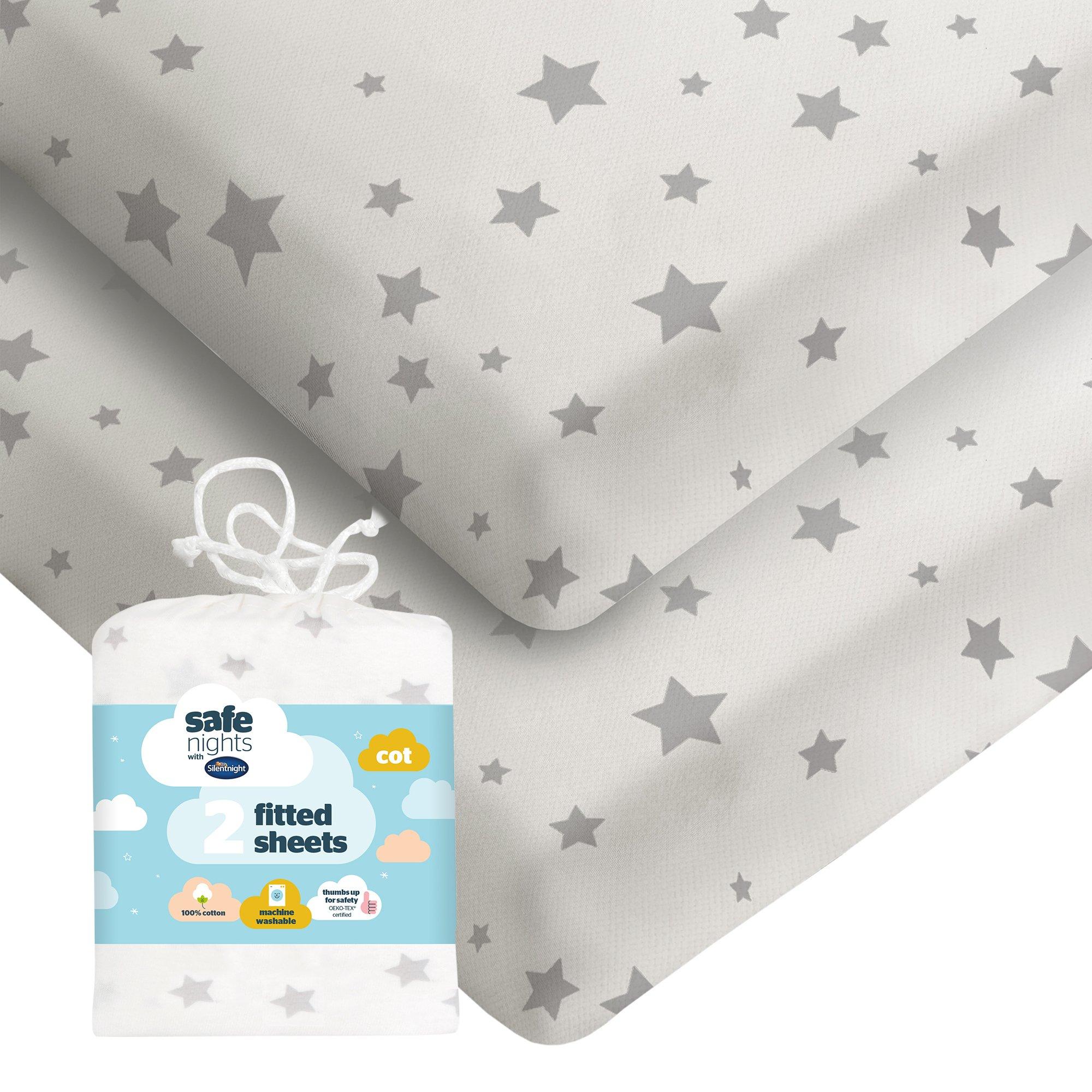Grey Star - Silentnight - Safe Nights Fitted Cot Sheet - 2 Pack - 1