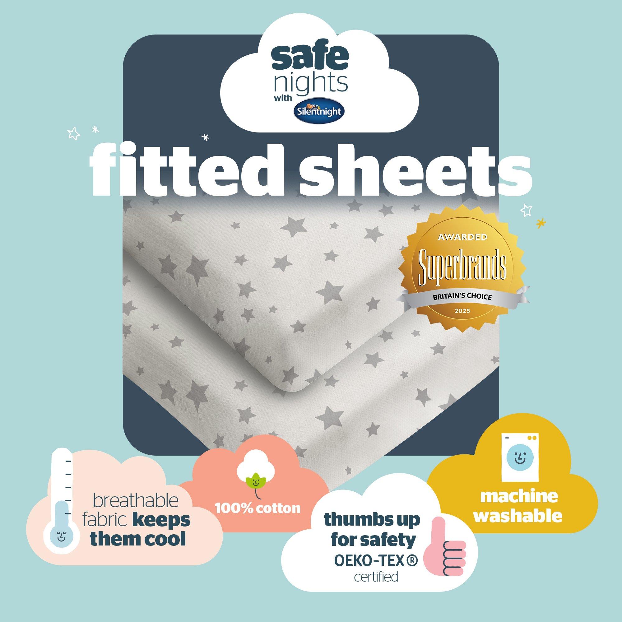 Grey Star - Silentnight - Safe Nights Fitted Cot Sheet - 2 Pack - 9