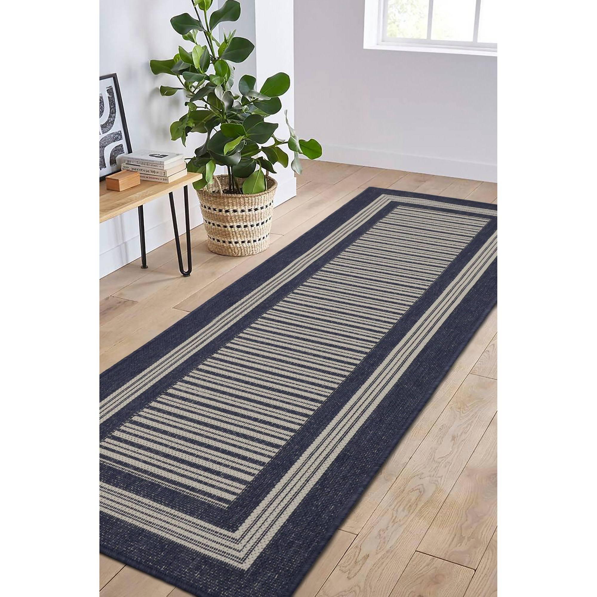 Navy - Homemaker - Gel Backed Border Flatweave Rug Navy - 2