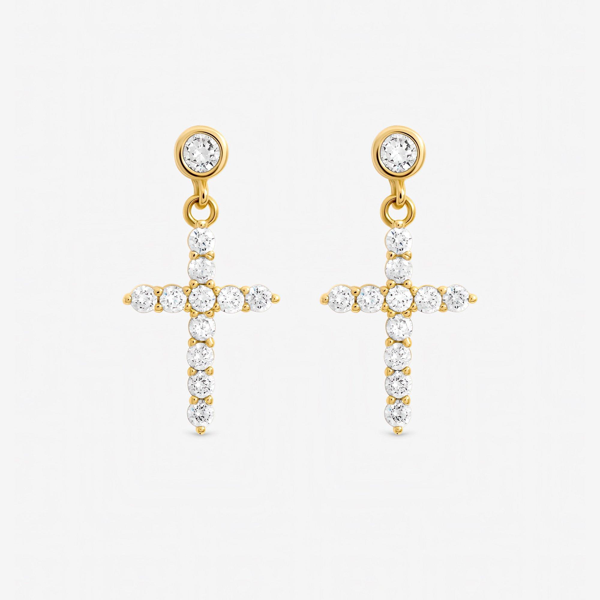 Gold - Jon Richard - Gold Plated Cubic Zirconia Cross Earrings - 1