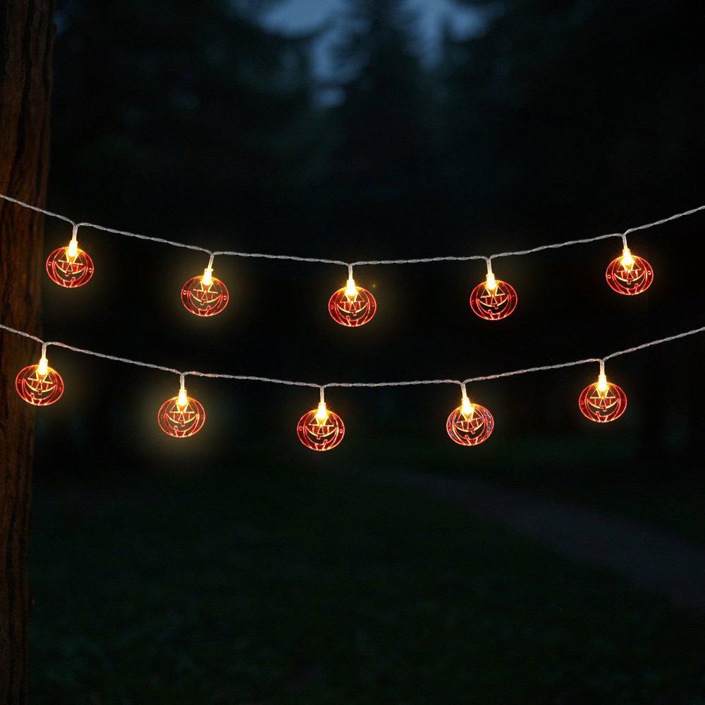 Life Ideas  Smiley Pumpkin Led String Lights Party Decor - Orangewhite
