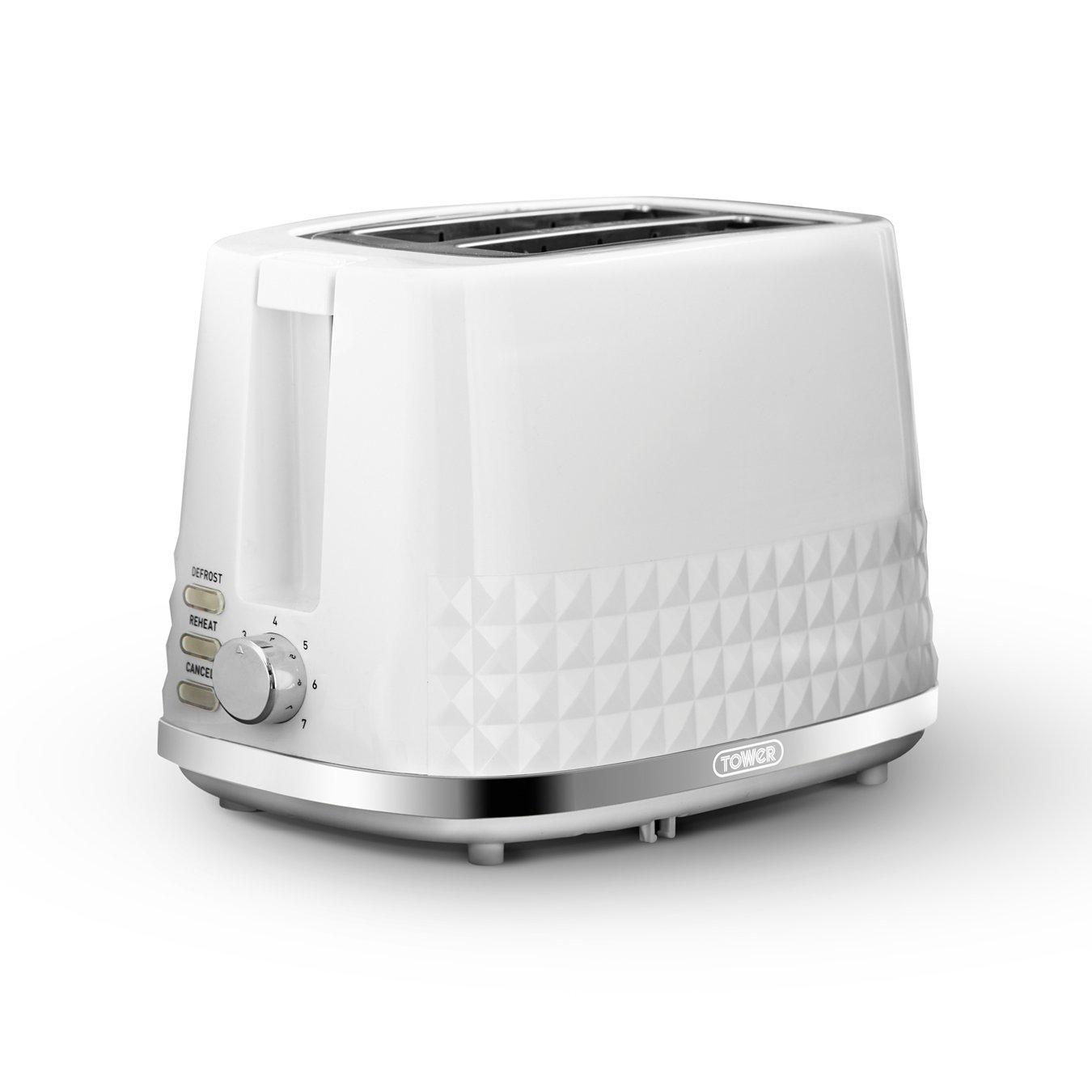 Tower Solitaire 2 Slice Toaster White Chrome Accents