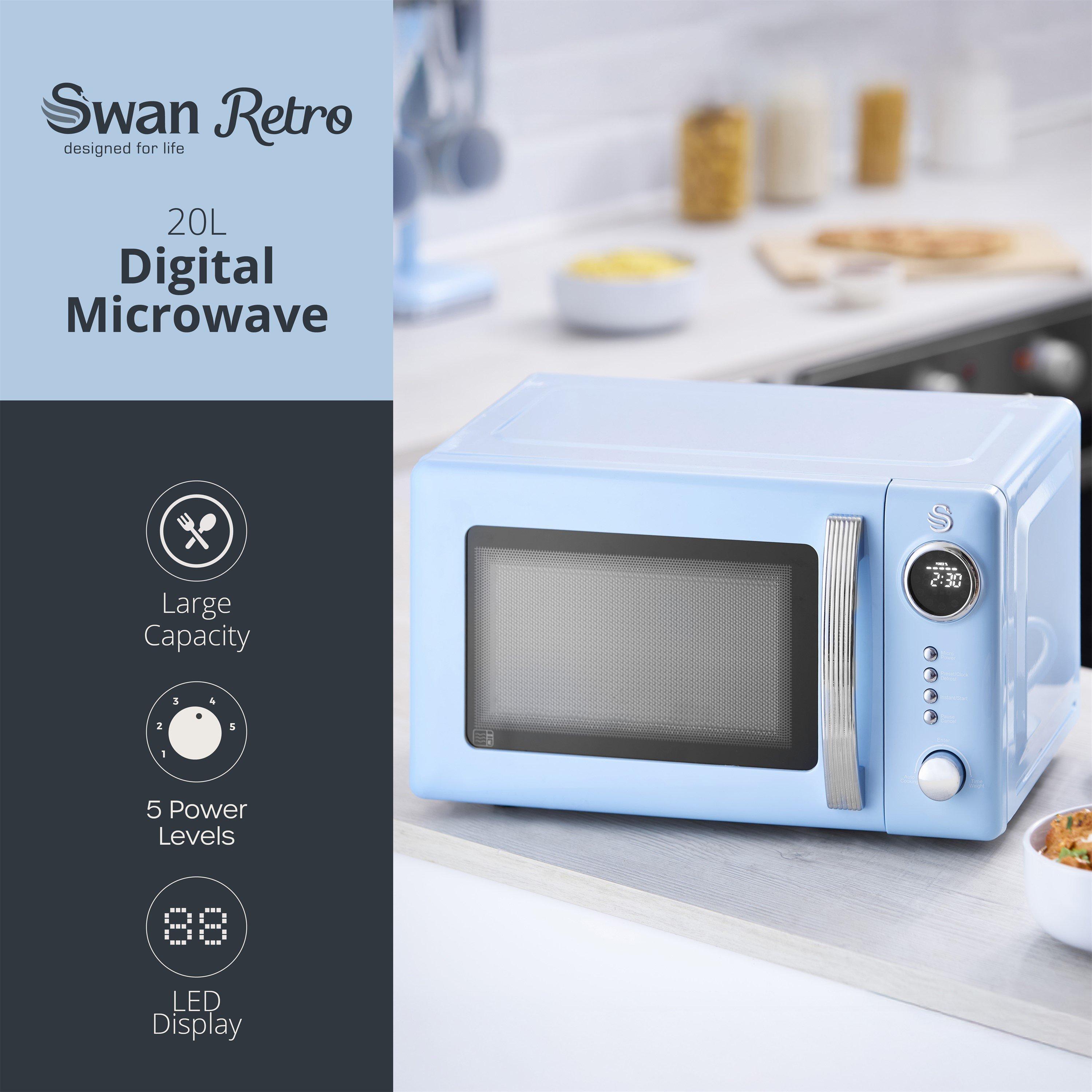 Blue - Swan - RetroRevive 20L 800W Microwave Blue with Chrome Trim - 2