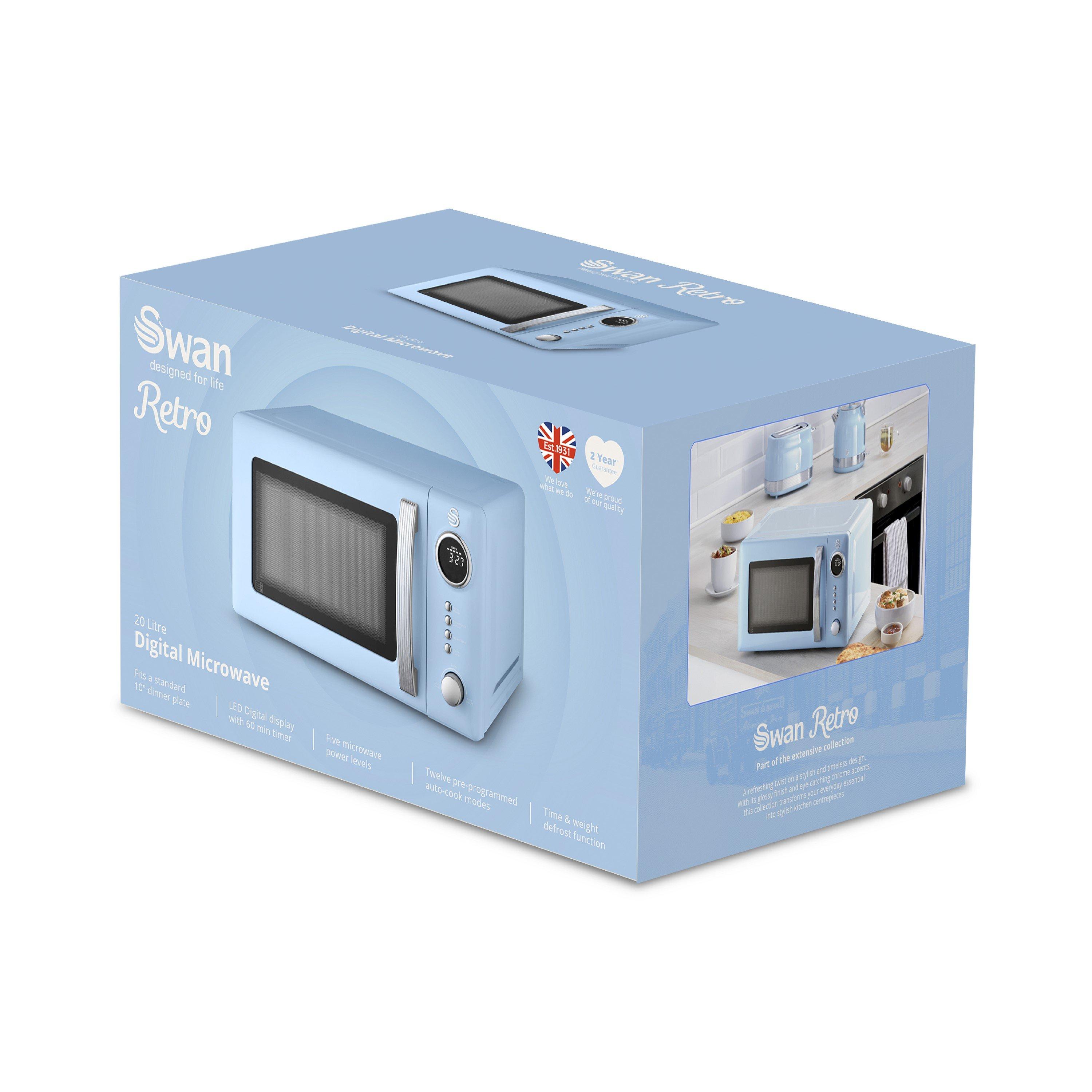 Blue - Swan - RetroRevive 20L 800W Microwave Blue with Chrome Trim - 9