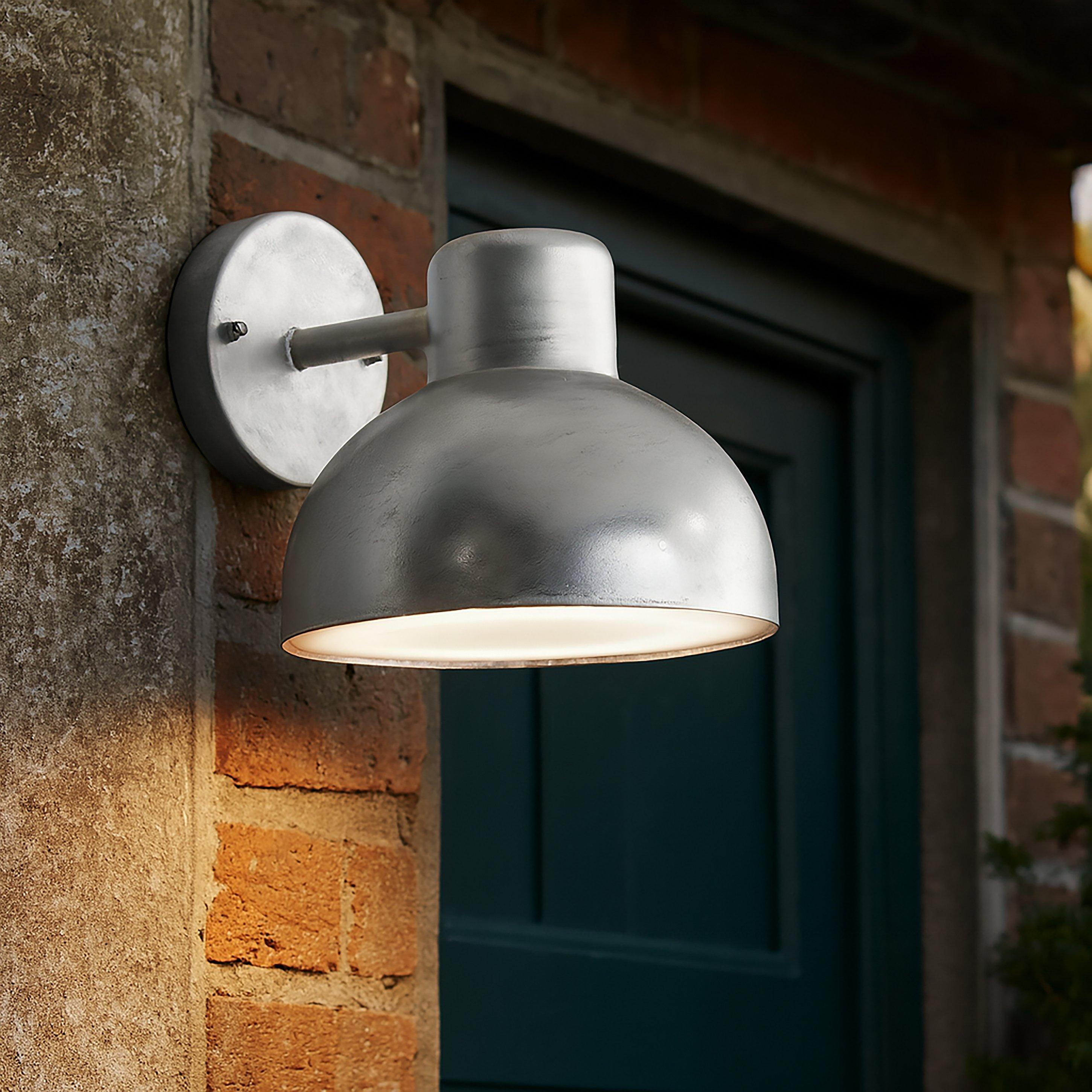 Lighting Collection  Galvanised Outdoor Led Wall Light - Silver And Opal