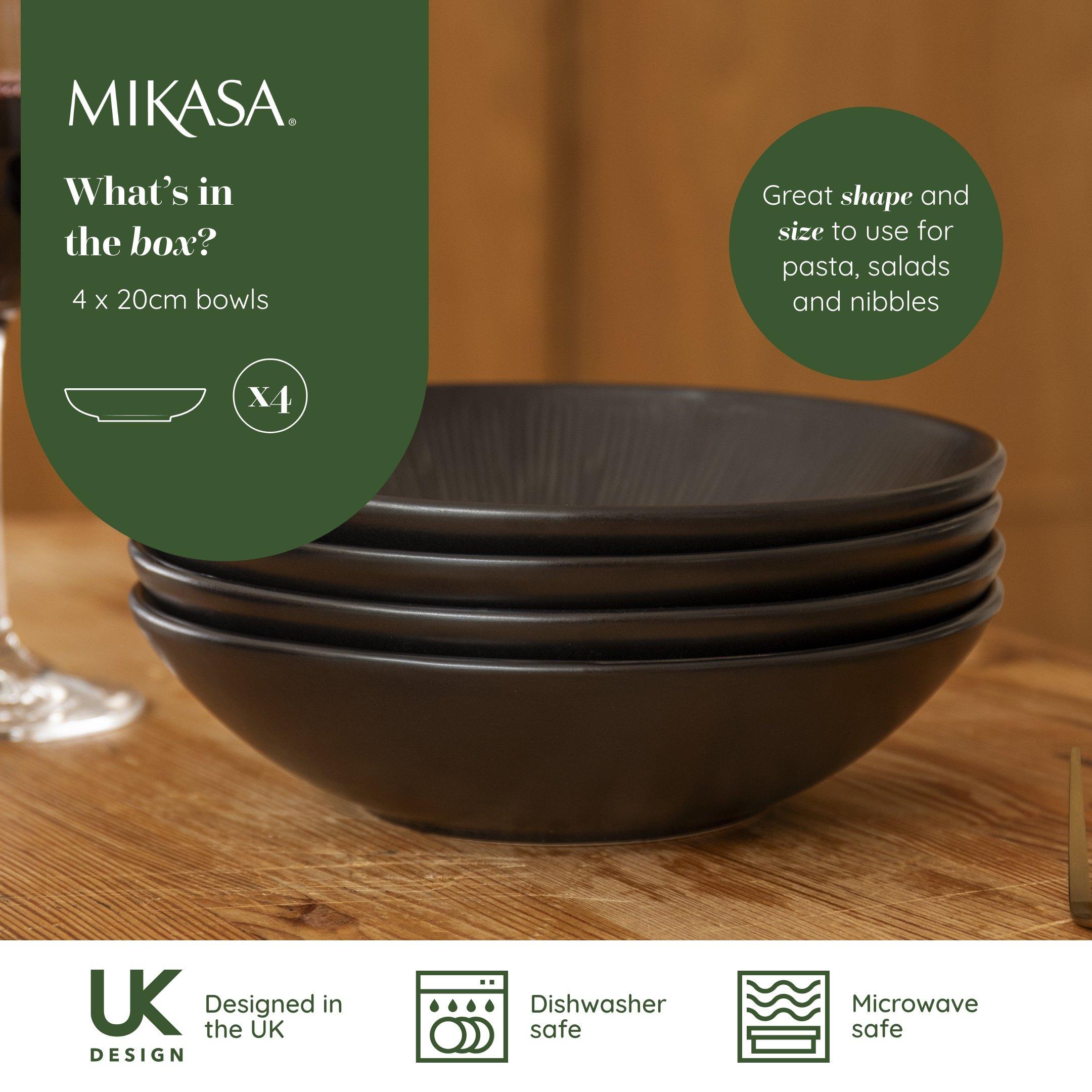 Black - Mikasa - Mikasa Jardin Midnight Stoneware Pasta Bowl Set - 3