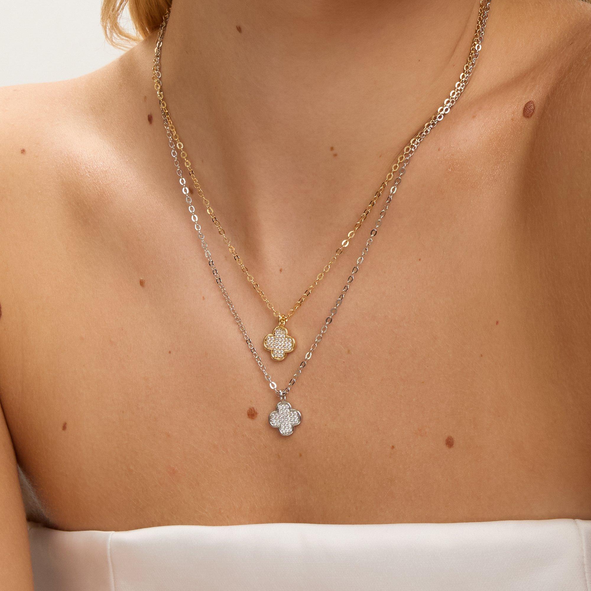 Gold - Jon Richard - Jon Richard Gold Plated Mirco Pave Clover Pendant - 2