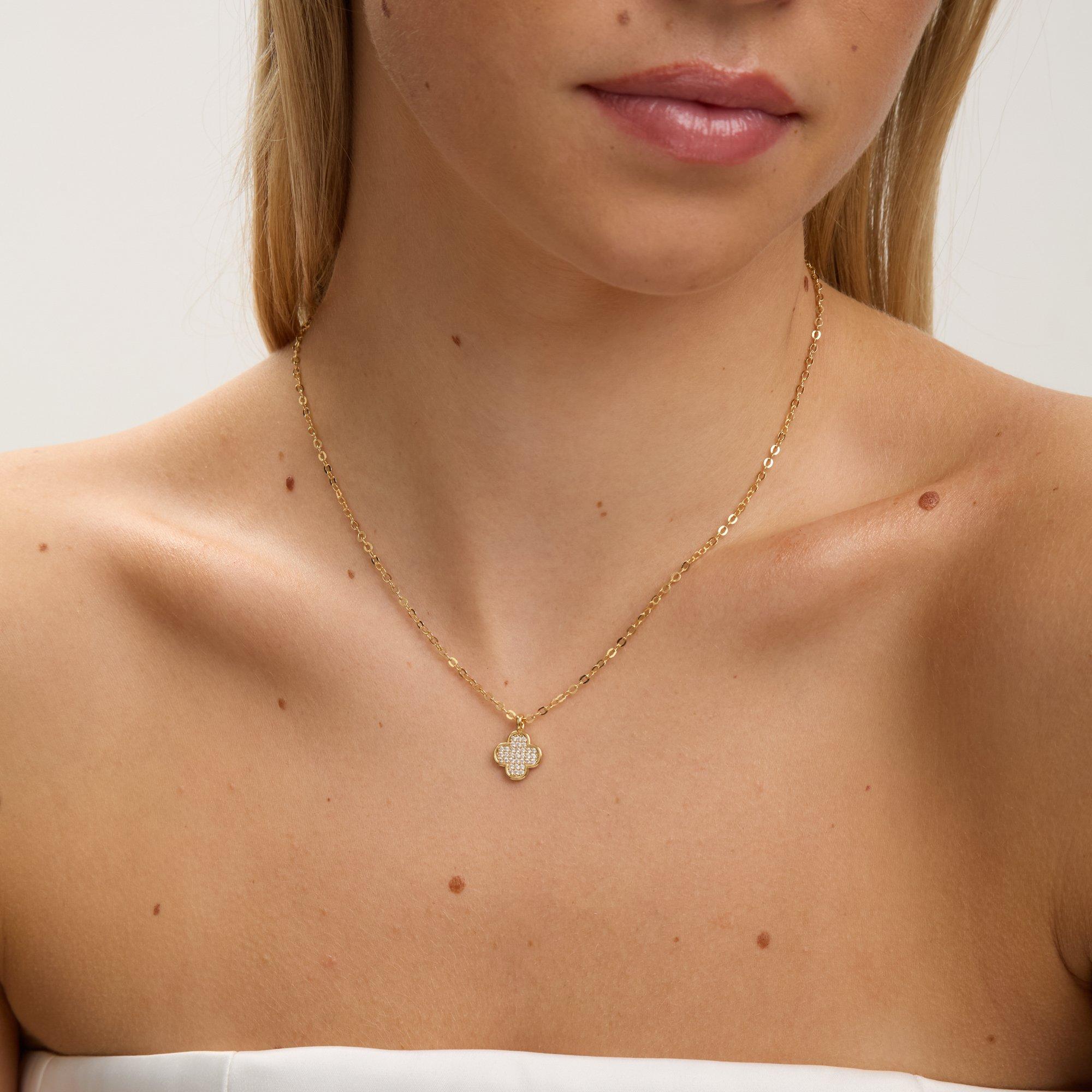 Gold - Jon Richard - Jon Richard Gold Plated Mirco Pave Clover Pendant - 3