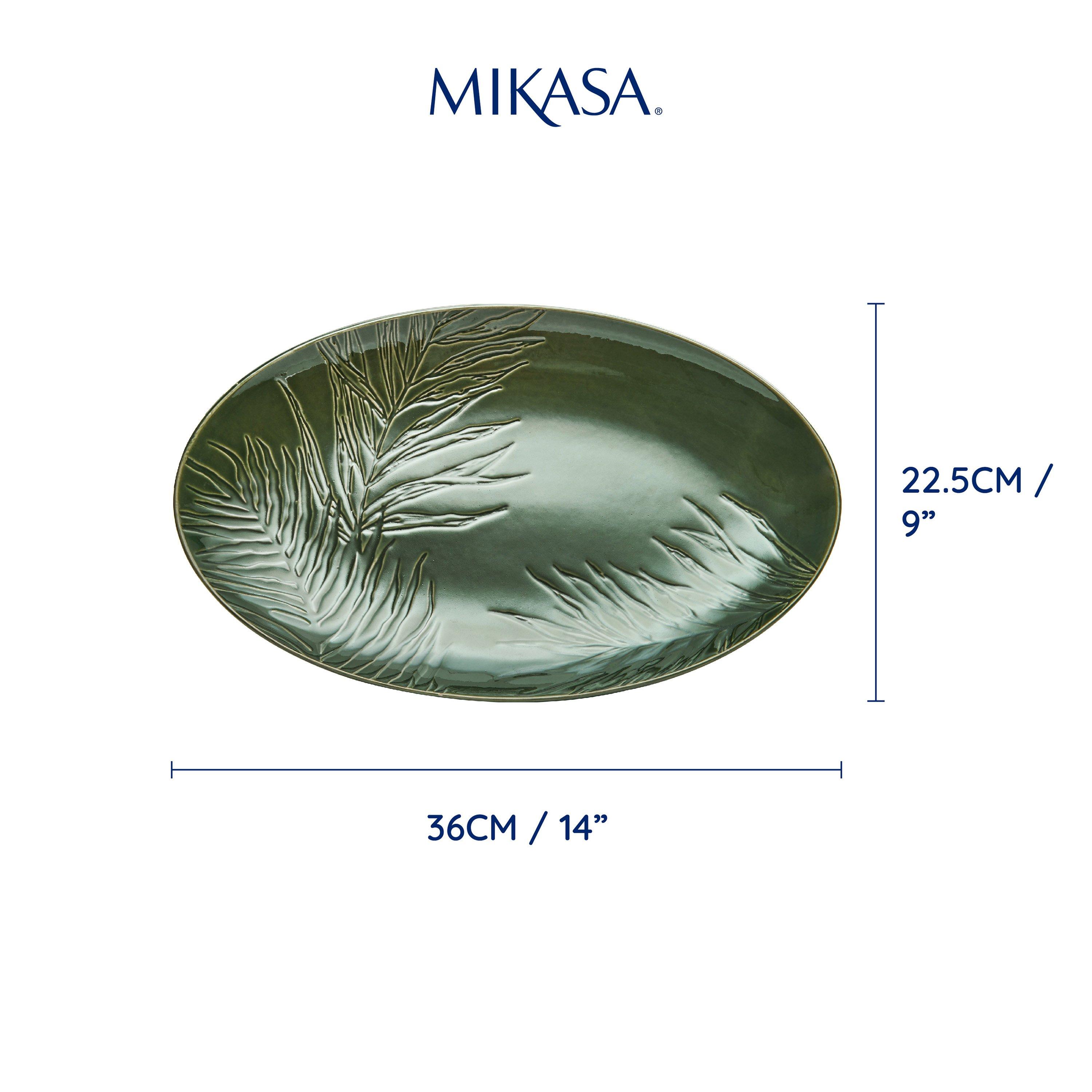 Green - Mikasa - Mikasa Jardin Stoneware Oval Serving Platter, 36cm - 2
