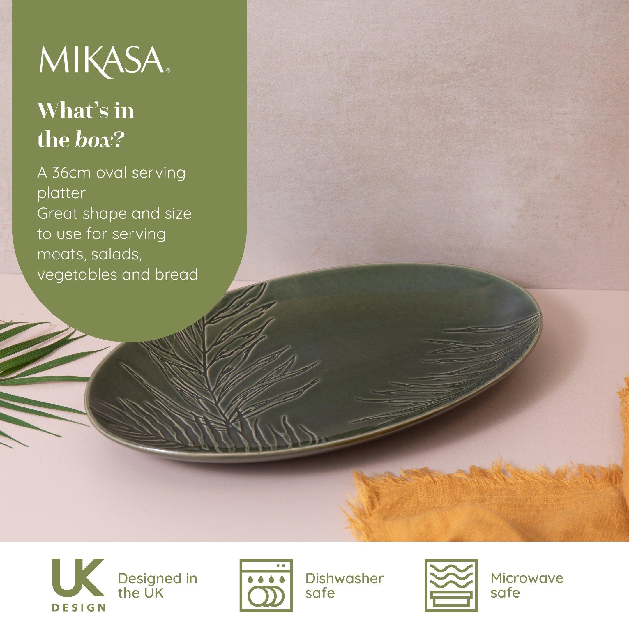 Green - Mikasa - Mikasa Jardin Stoneware Oval Serving Platter, 36cm - 3