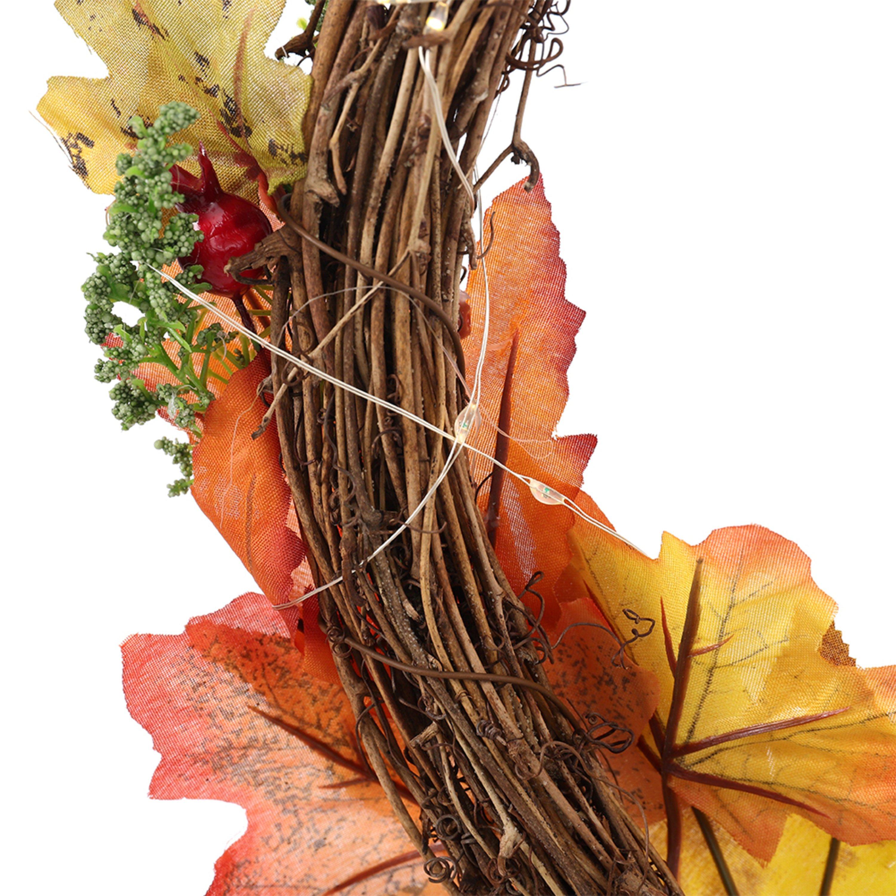 Orangeyellow - LIFE IDEAS - Artificial Pumpkin Maple Leaves Wreath with Bell - 4